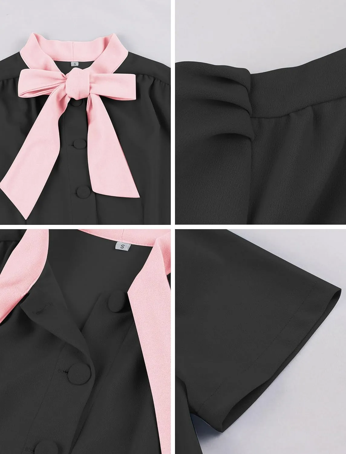 1950s Dresses for Women Vintage Rockabilly Retro Short Sleeve Tie Midi Dress Cocktail Party Evening Prom Gown