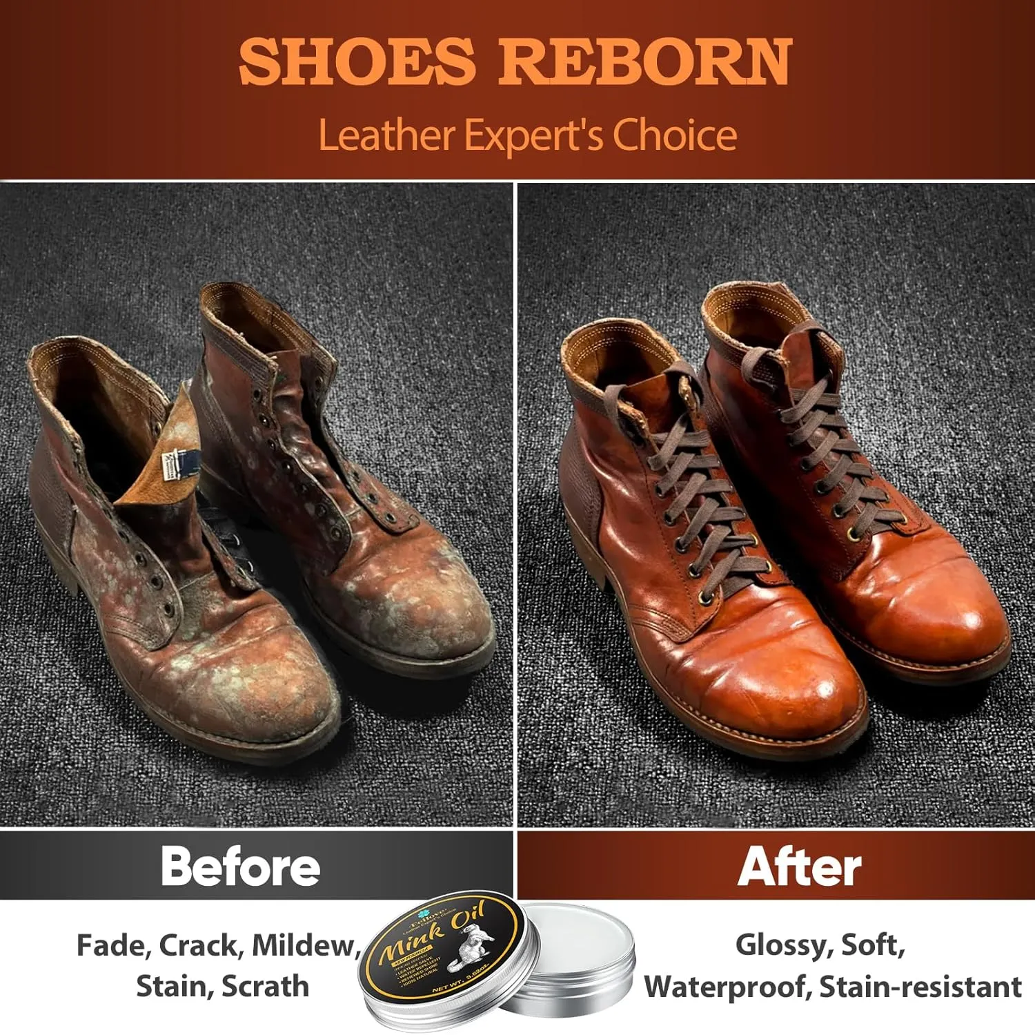 4-in-1 Mink Oil Leather Conditioner and Cleaner 3.52 oz - Premium Waterproof Formula for Boots and Shoes