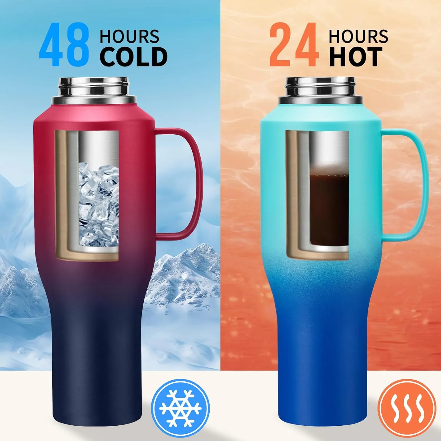 40 oz Insulated Tumbler with Handle - Stainless Steel Water Bottles with Straw & Auto Chug Lids, Carrier Pouch, Water Metal Coffee Tumblers Metal Flask, Fits in Cup Holder Leak Proof, Keep Cold 48h