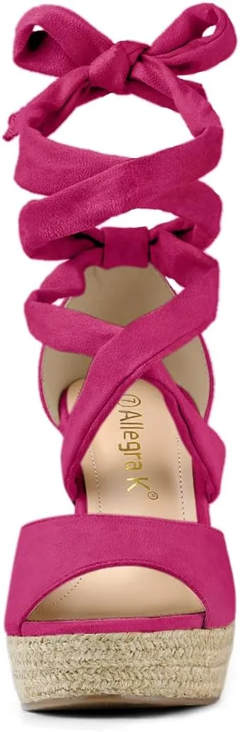 Allegra K Women's Lace Up Espadrilles Platform Platform Wedges Sandals