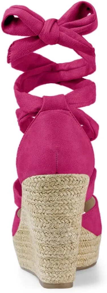 Allegra K Women's Lace Up Espadrilles Platform Platform Wedges Sandals