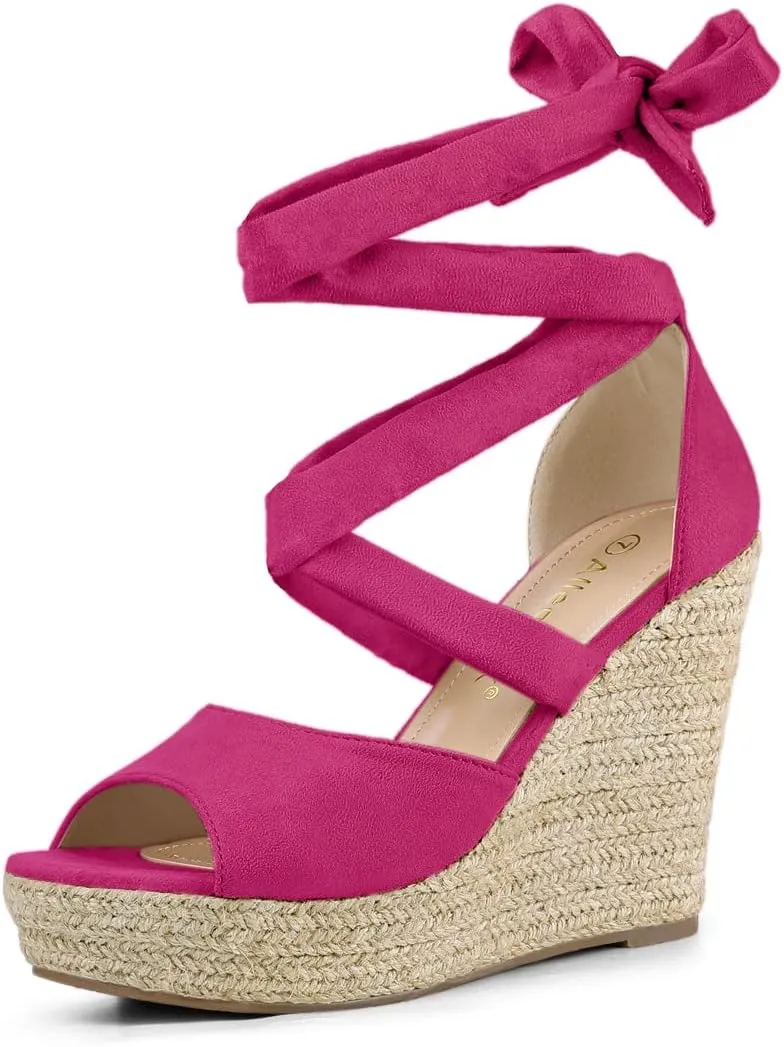Allegra K Women's Lace Up Espadrilles Platform Platform Wedges Sandals