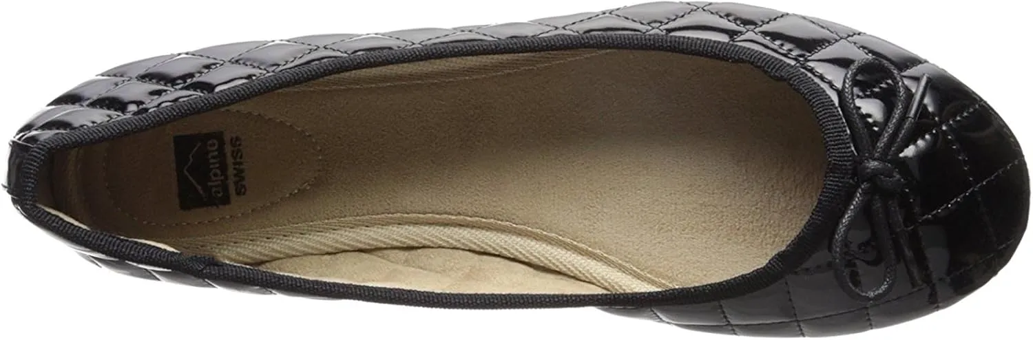 Alpine Swiss Women’s Aster Ballet Flats | Patent Leather Slip-On Shoes | Quilted Pillow Stitch | Rounded Toe | Everyday Comfortable Fashion Footwear