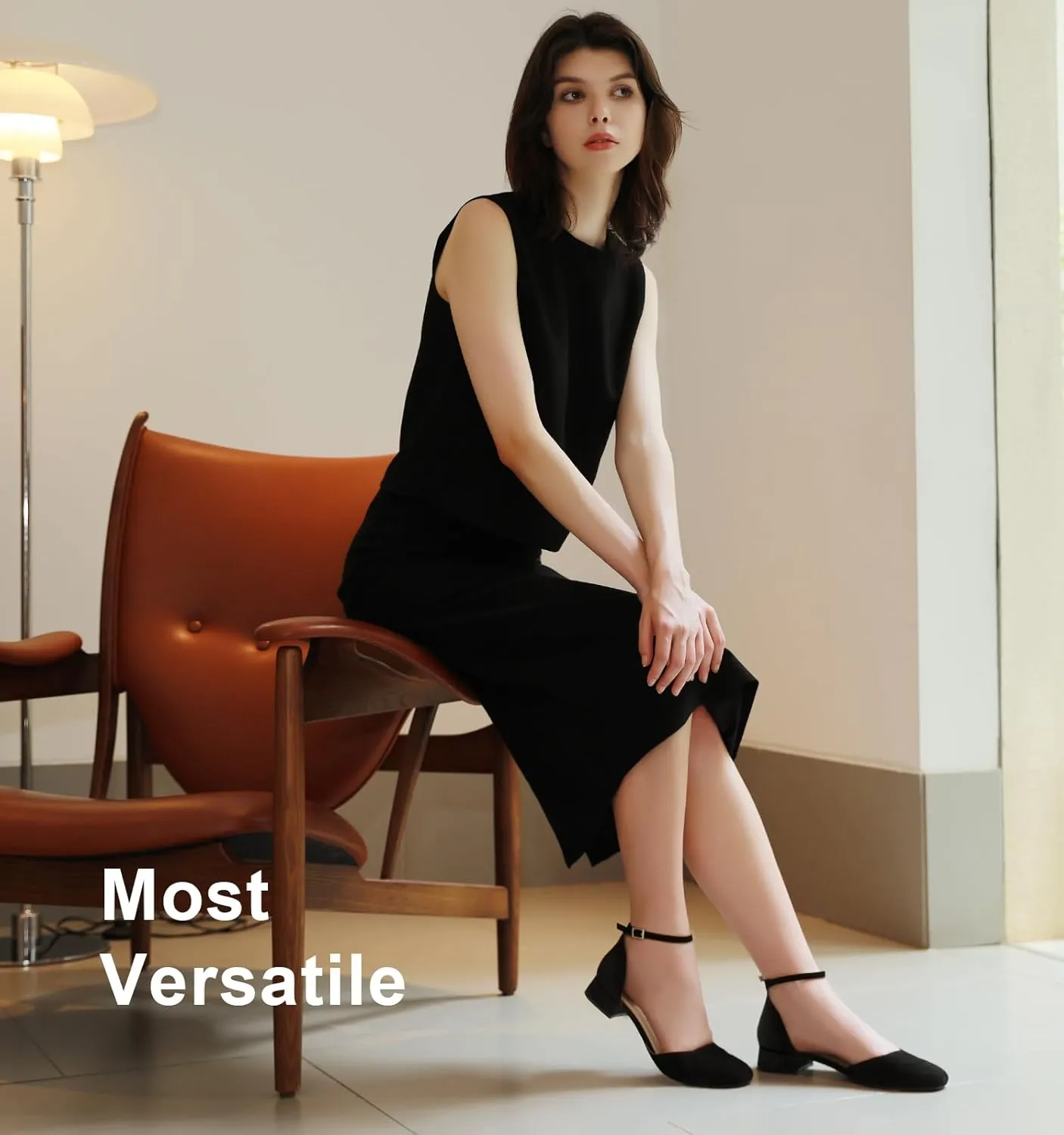 Ankis Closed Toe Heels for Women, Black Nude White Gold Silver 1 Inch Women's Flats Low Block Heel Women Dress Shoes Womens Pumps Work Shoes with Ankle Strap for Spring Fall