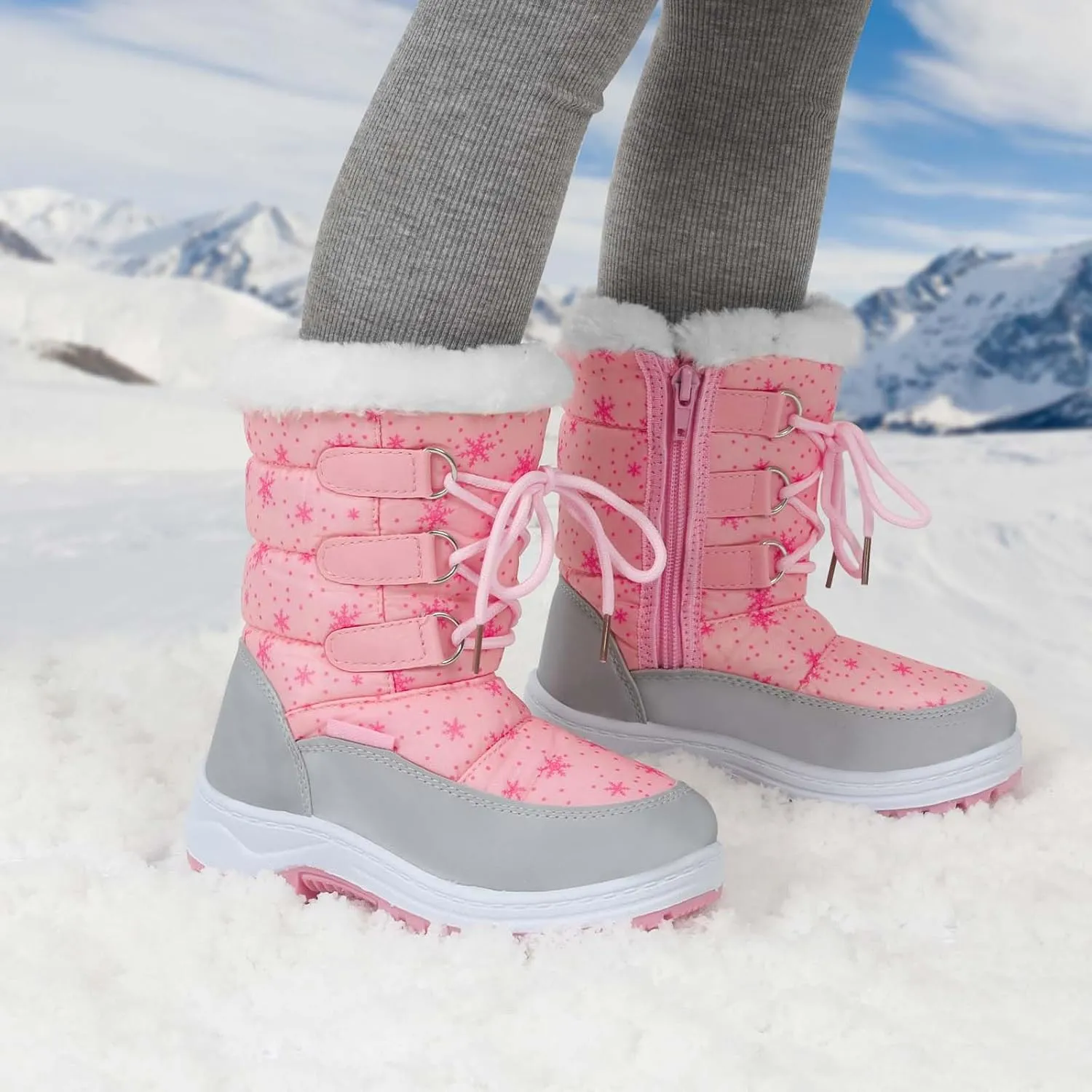 Apakowa Kids Girls Insulated Fur Winter Warm Snow Boots (Toddler/Little Kid)