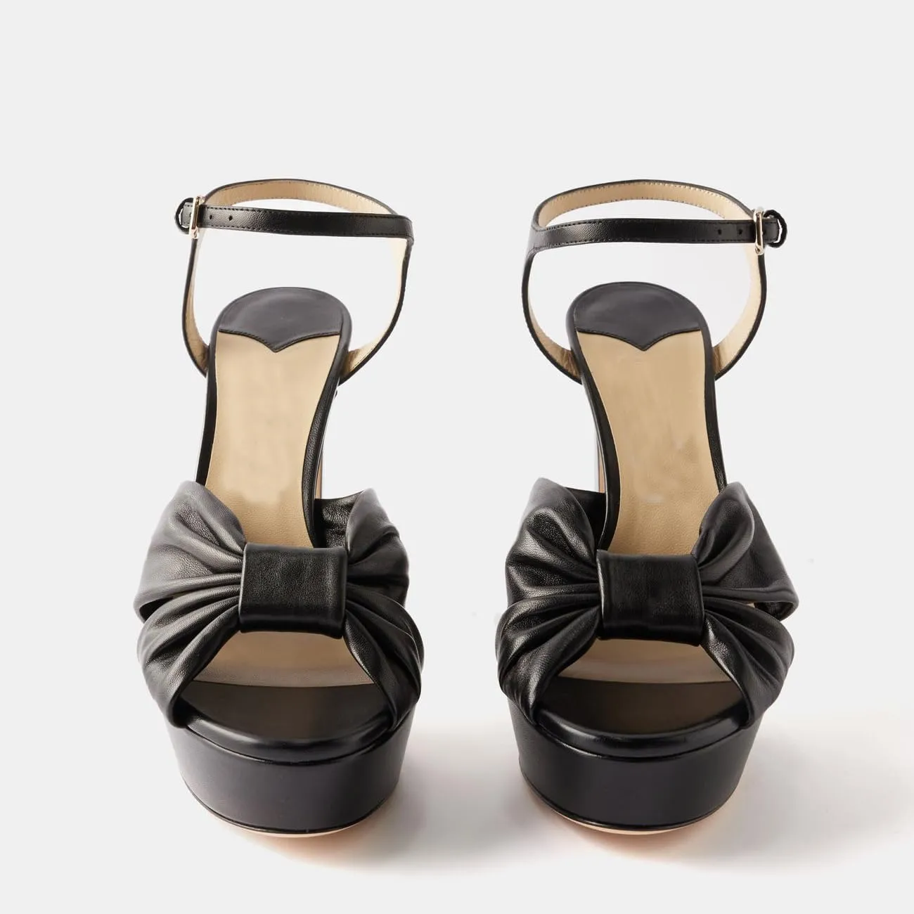 Arqa Bow Platform Sandals for Women Peep Toe Ankle Strap Knotted Block Heels 4.7" Chunky Heel Sandal