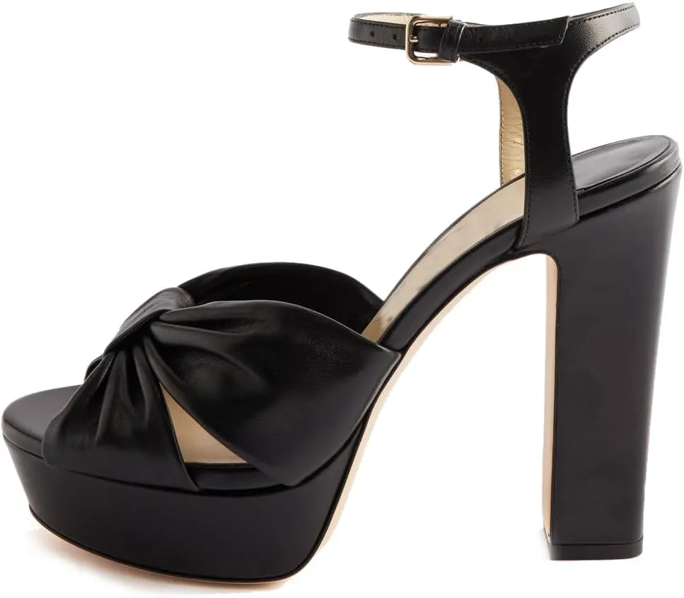 Arqa Bow Platform Sandals for Women Peep Toe Ankle Strap Knotted Block Heels 4.7" Chunky Heel Sandal