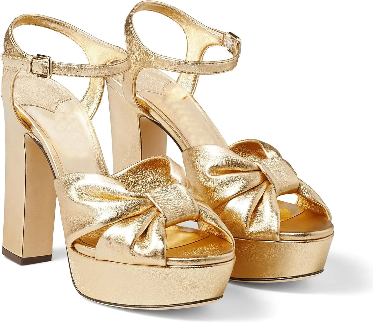 Arqa Bow Platform Sandals for Women Peep Toe Ankle Strap Knotted Block Heels 4.7" Chunky Heel Sandal