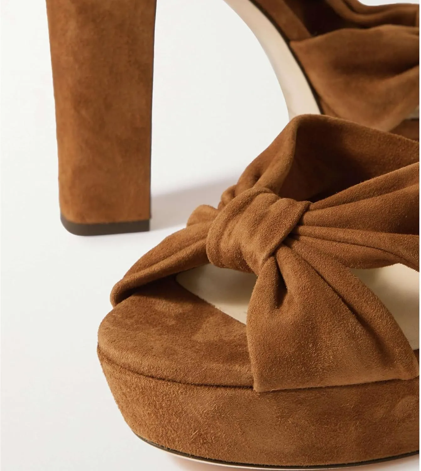 Arqa Bow Platform Sandals for Women Peep Toe Ankle Strap Knotted Block Heels 4.7" Chunky Heel Sandal