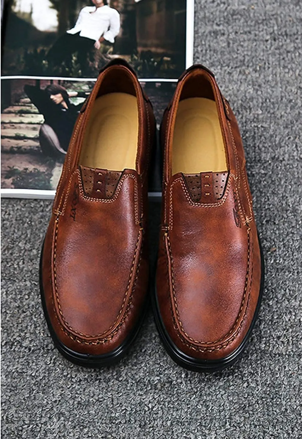 Asifn Men Casual Driving Shoes Leather Penny Loafers Slip Ons Outdoor Boat Walking Comfortable Walking Flats Breathable