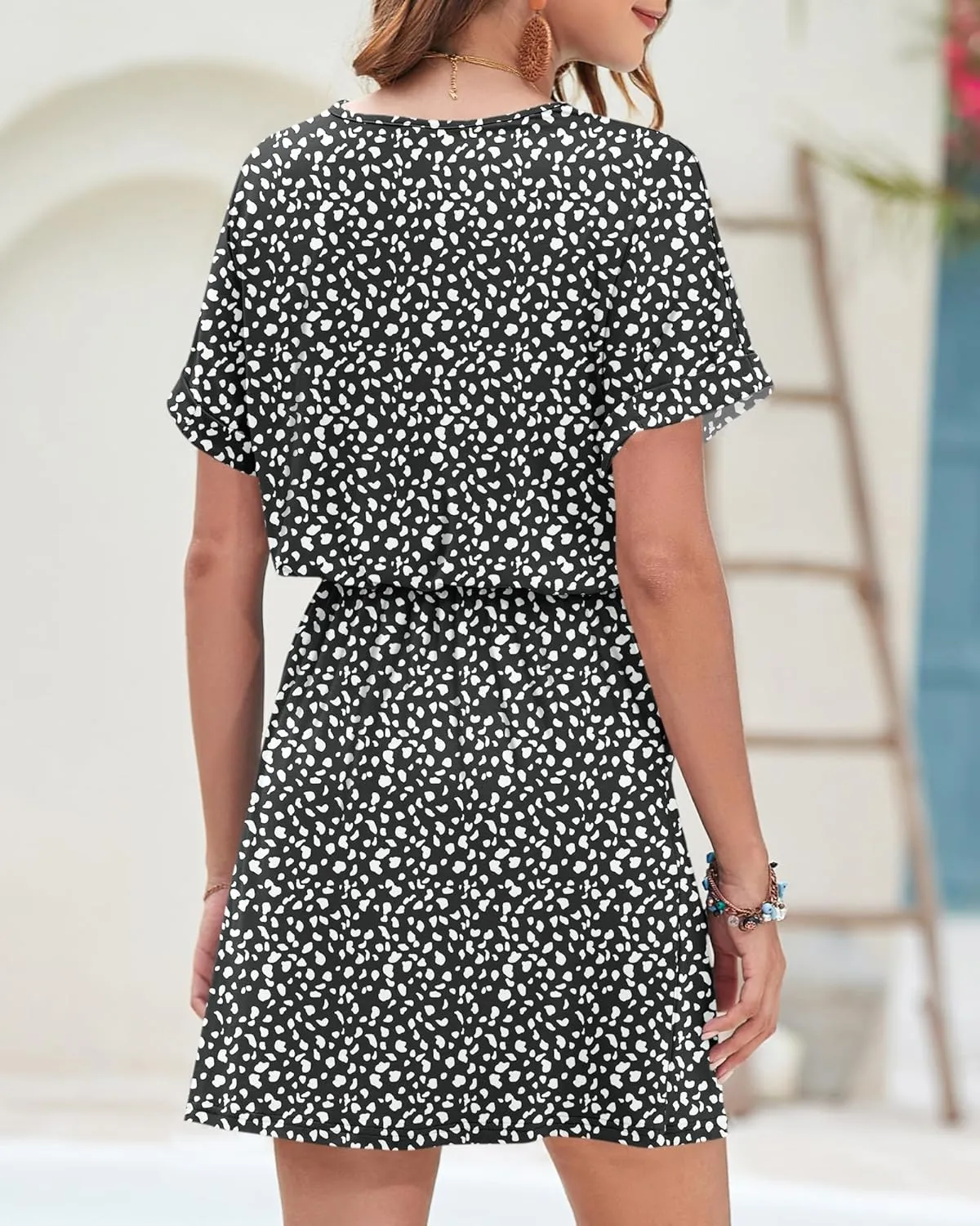 AUSELILY Womens Summer Dress 2025 Casual Short Sleeve Sundress V Neck Tie Button Beach Swing Dresses with Pockets