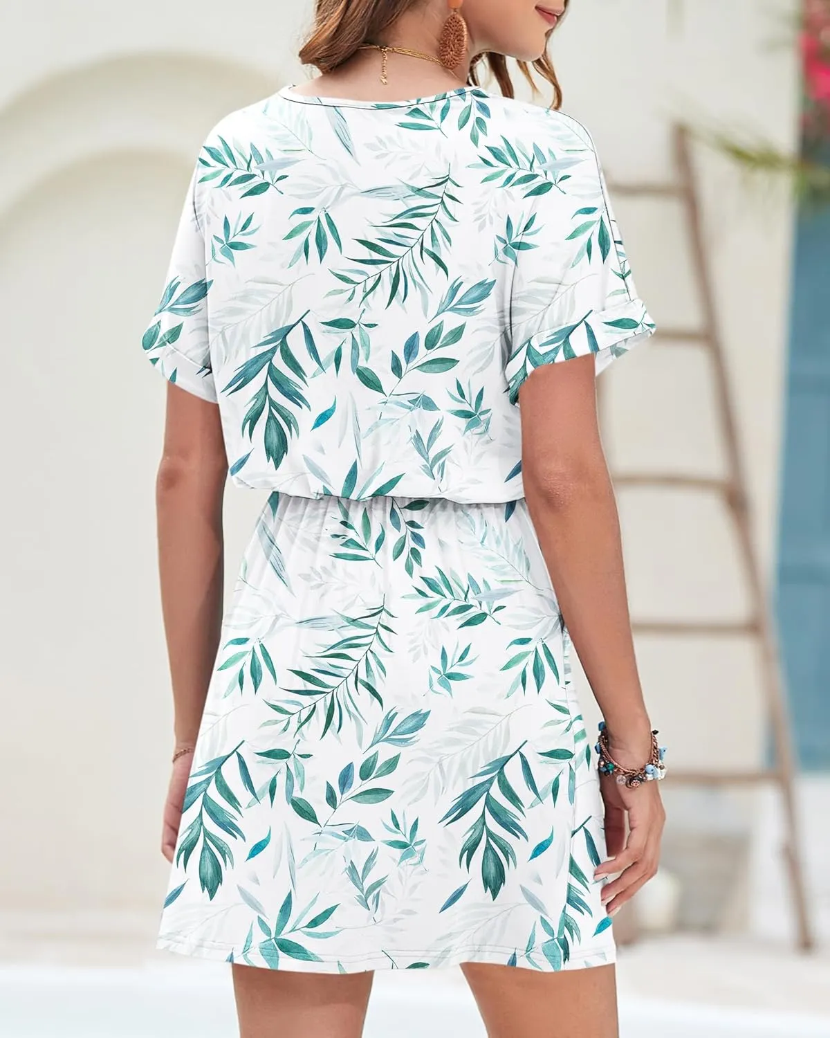 AUSELILY Womens Summer Dress 2025 Casual Short Sleeve Sundress V Neck Tie Button Beach Swing Dresses with Pockets