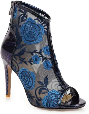 bbruriy Women's Lace Mesh Floral Embroidered Stiletto Heels Ankle Boots Peep Toe Back Zipper Bootie Summer Fashion Night Club Party Pumps Shoes