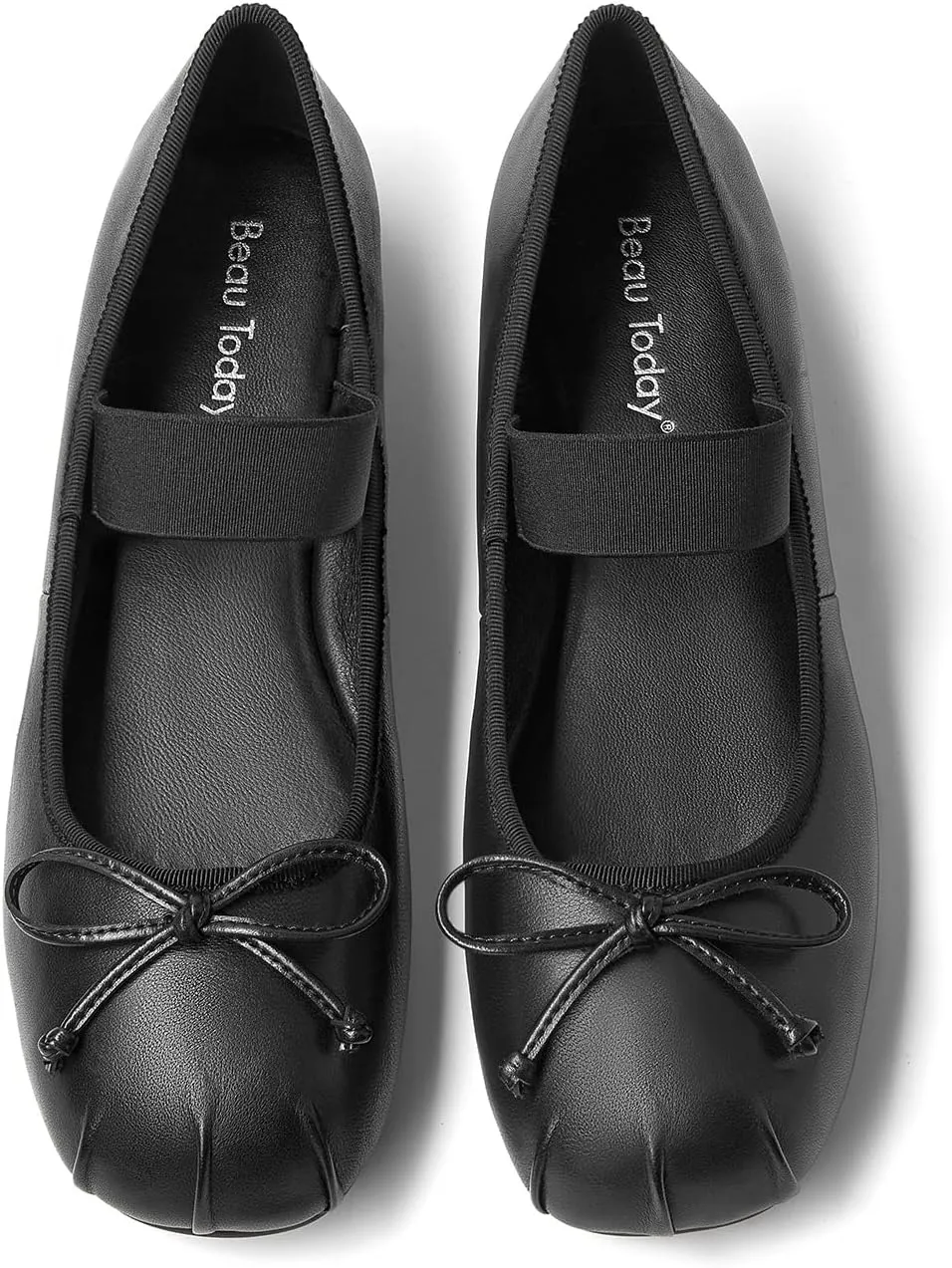 BEAU TODAY Ballet Flats for Women, Womens Mary Janes, Leather Ballerina Flats for Women, Comfortable Round Toe Bow Flat Mary Janes, Casual Dressy Shoes