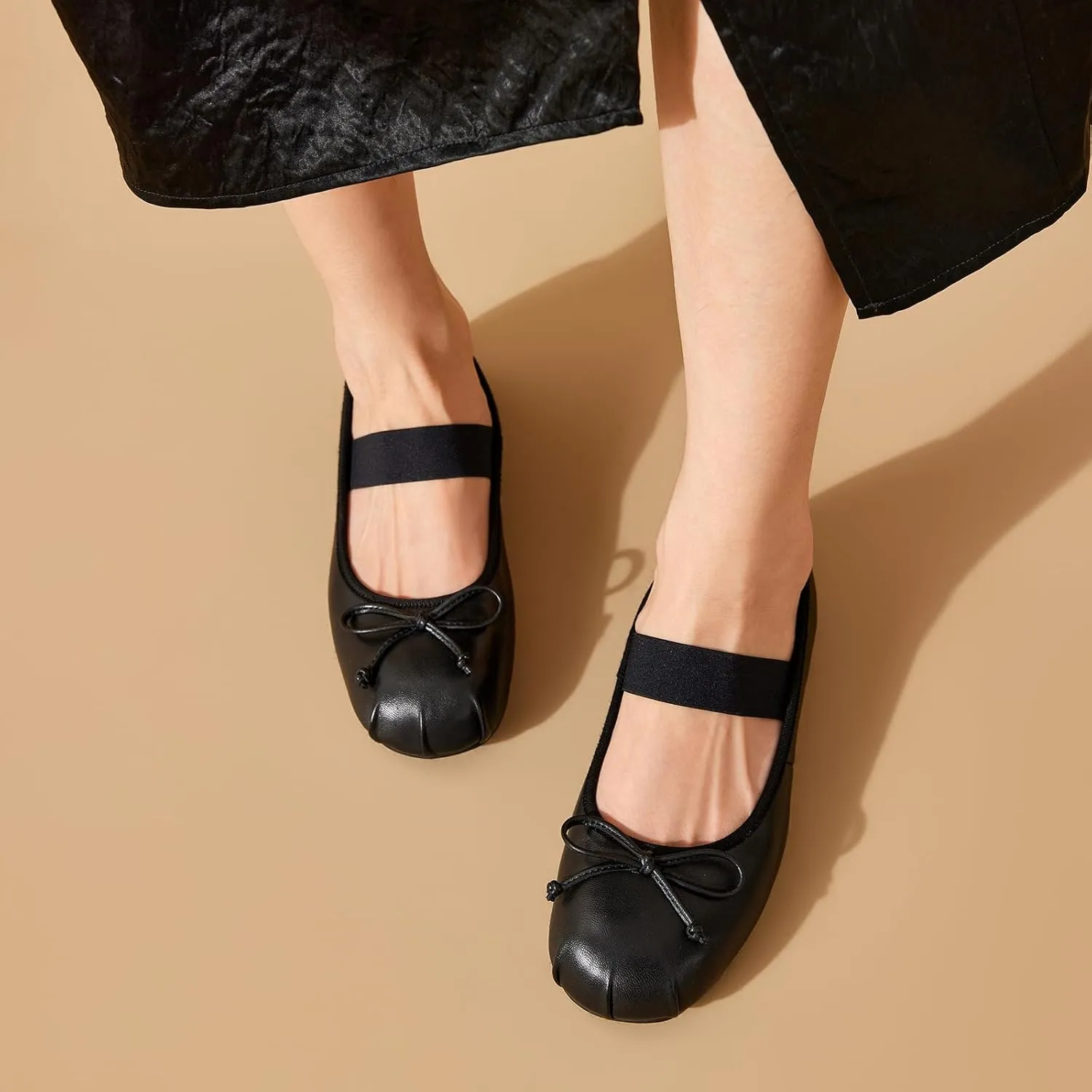 BEAU TODAY Ballet Flats for Women, Womens Mary Janes, Leather Ballerina Flats for Women, Comfortable Round Toe Bow Flat Mary Janes, Casual Dressy Shoes