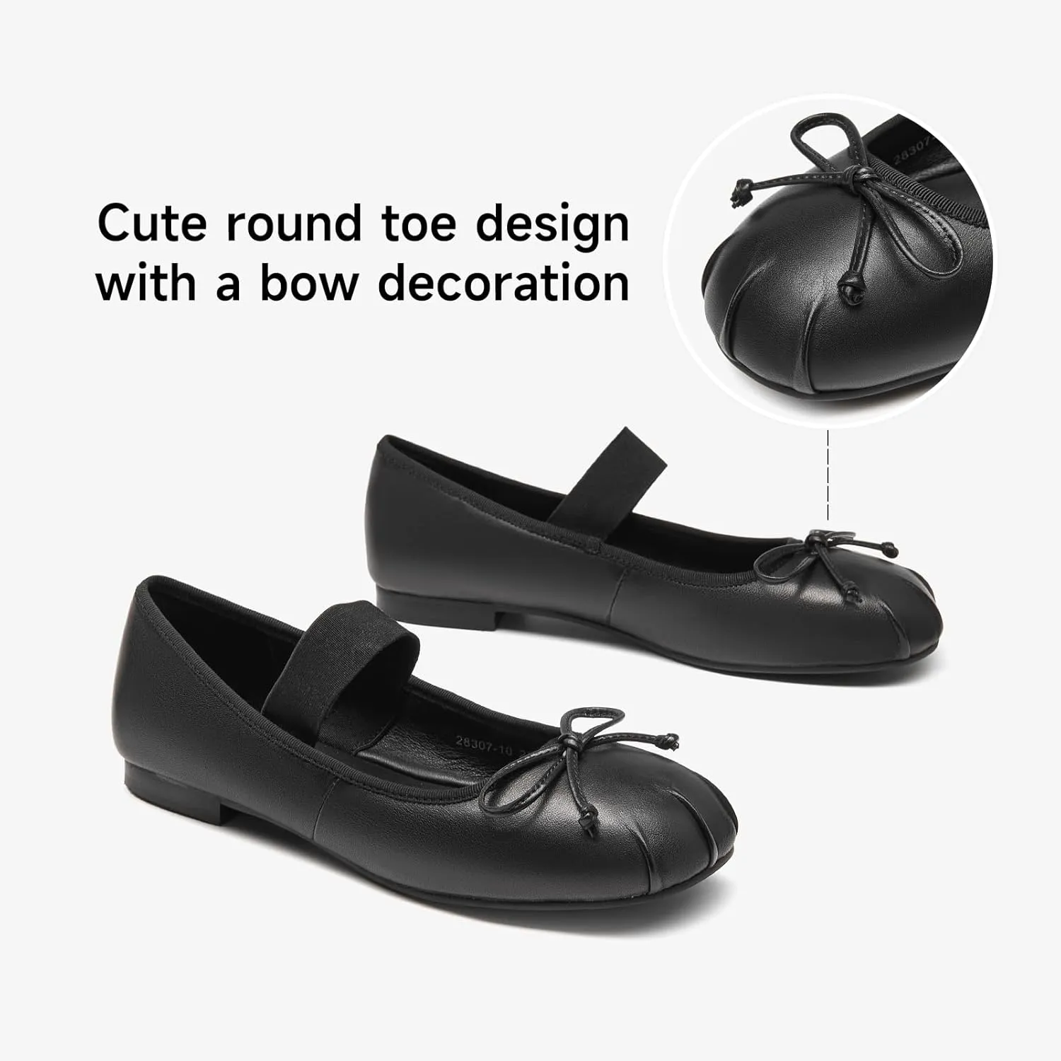 BEAU TODAY Ballet Flats for Women, Womens Mary Janes, Leather Ballerina Flats for Women, Comfortable Round Toe Bow Flat Mary Janes, Casual Dressy Shoes