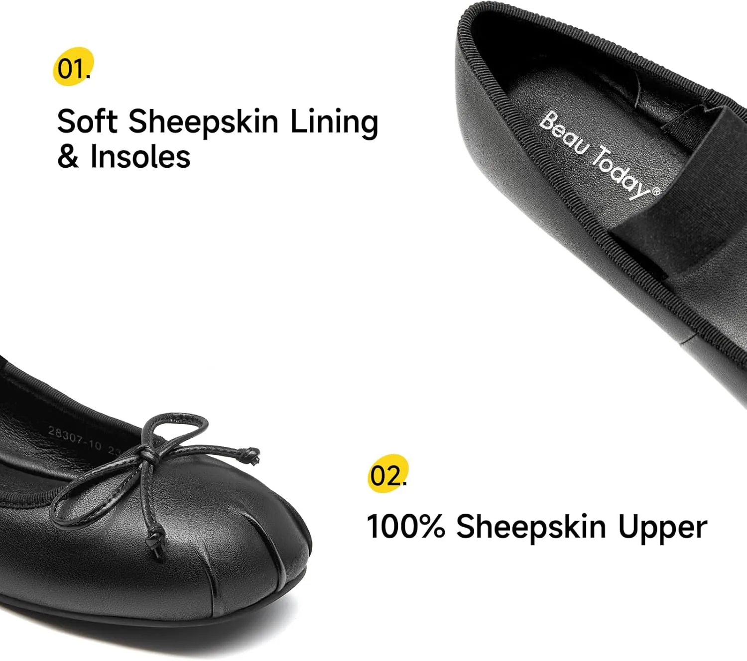 BEAU TODAY Ballet Flats for Women, Womens Mary Janes, Leather Ballerina Flats for Women, Comfortable Round Toe Bow Flat Mary Janes, Casual Dressy Shoes