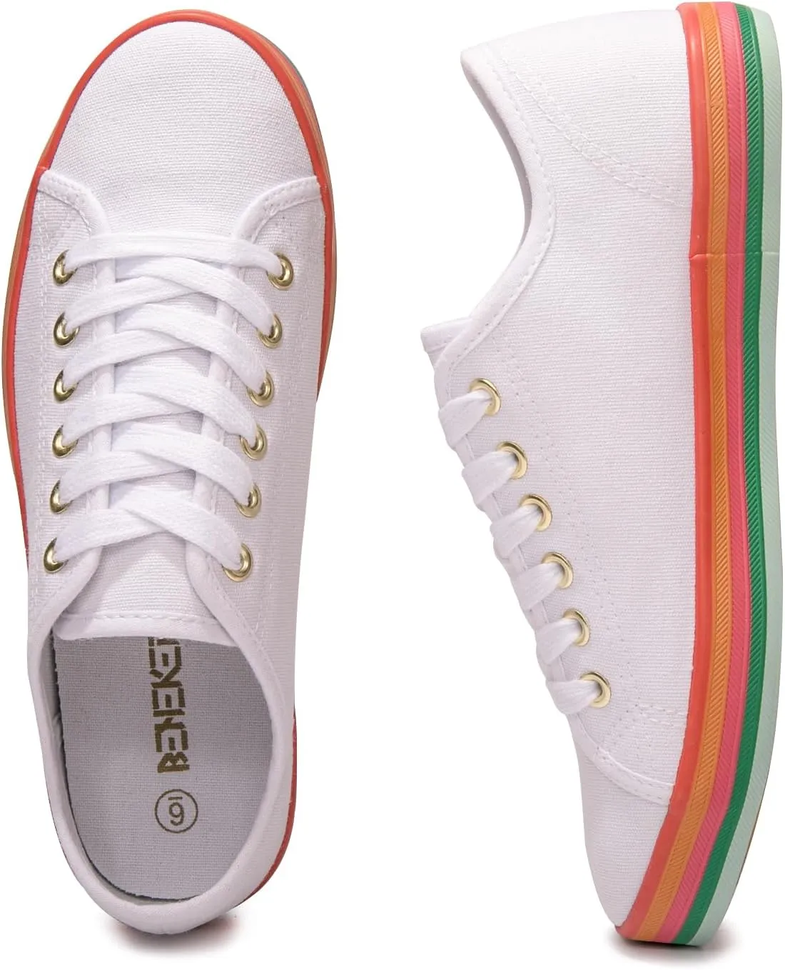 BENEKER Women's Low Top Canvas Shoes Lace up Fashion Sneakers Casual Comfort Walking Shoes