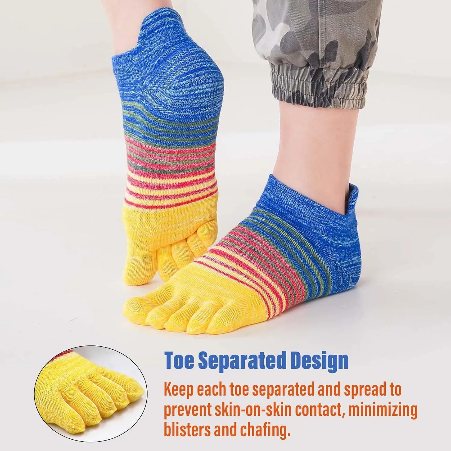 CaiDieNu Womens Toe Socks Cotton Crew Five Finger Socks Girls Colorful Stripe Socks for Running Athletic 4/5 Pairs