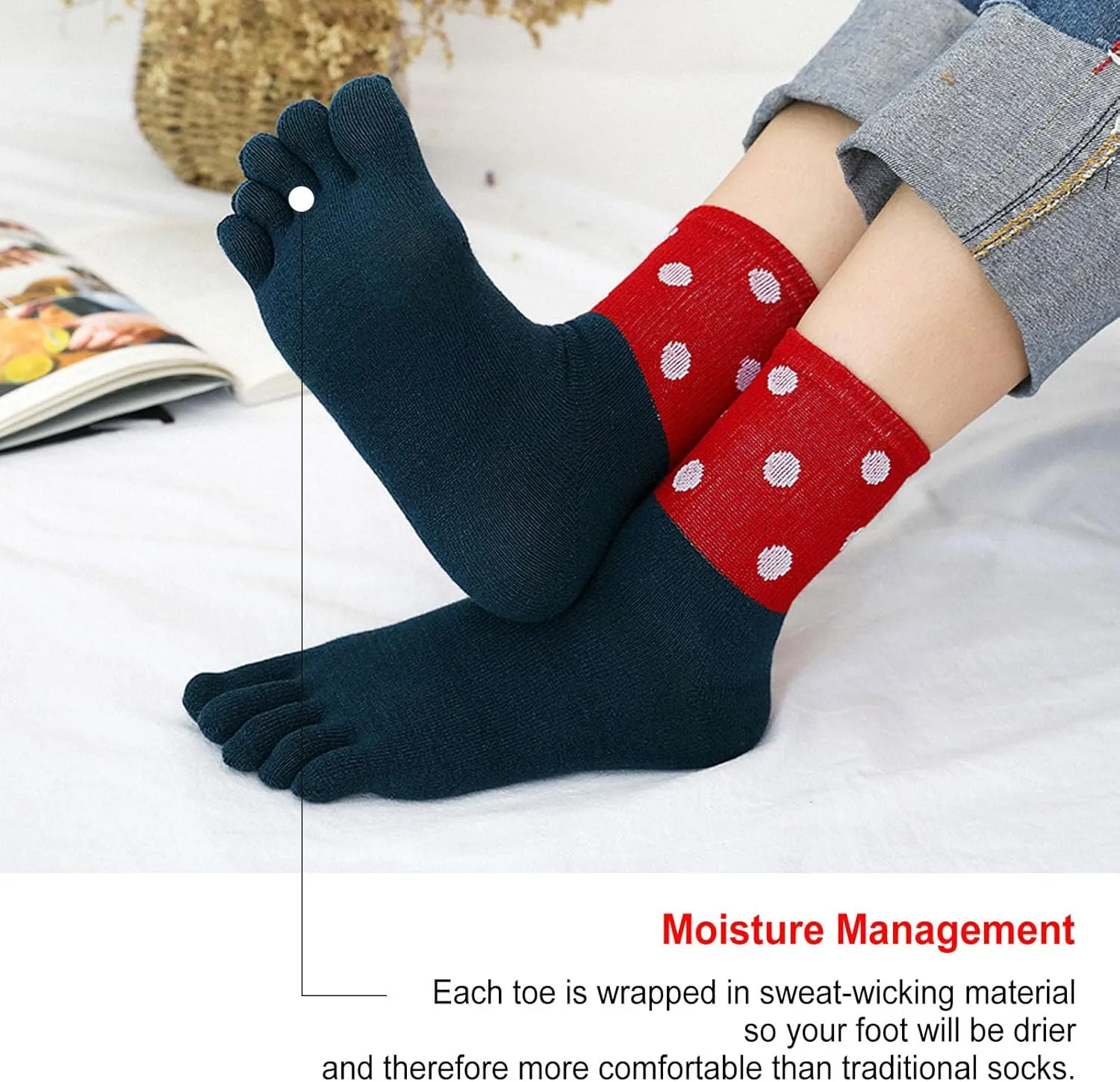 CaiDieNu Womens Toe Socks Cotton Crew Five Finger Socks Girls Colorful Stripe Socks for Running Athletic 4/5 Pairs