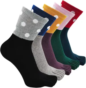 CaiDieNu Womens Toe Socks Cotton Crew Five Finger Socks Girls Colorful Stripe Socks for Running Athletic 4/5 Pairs