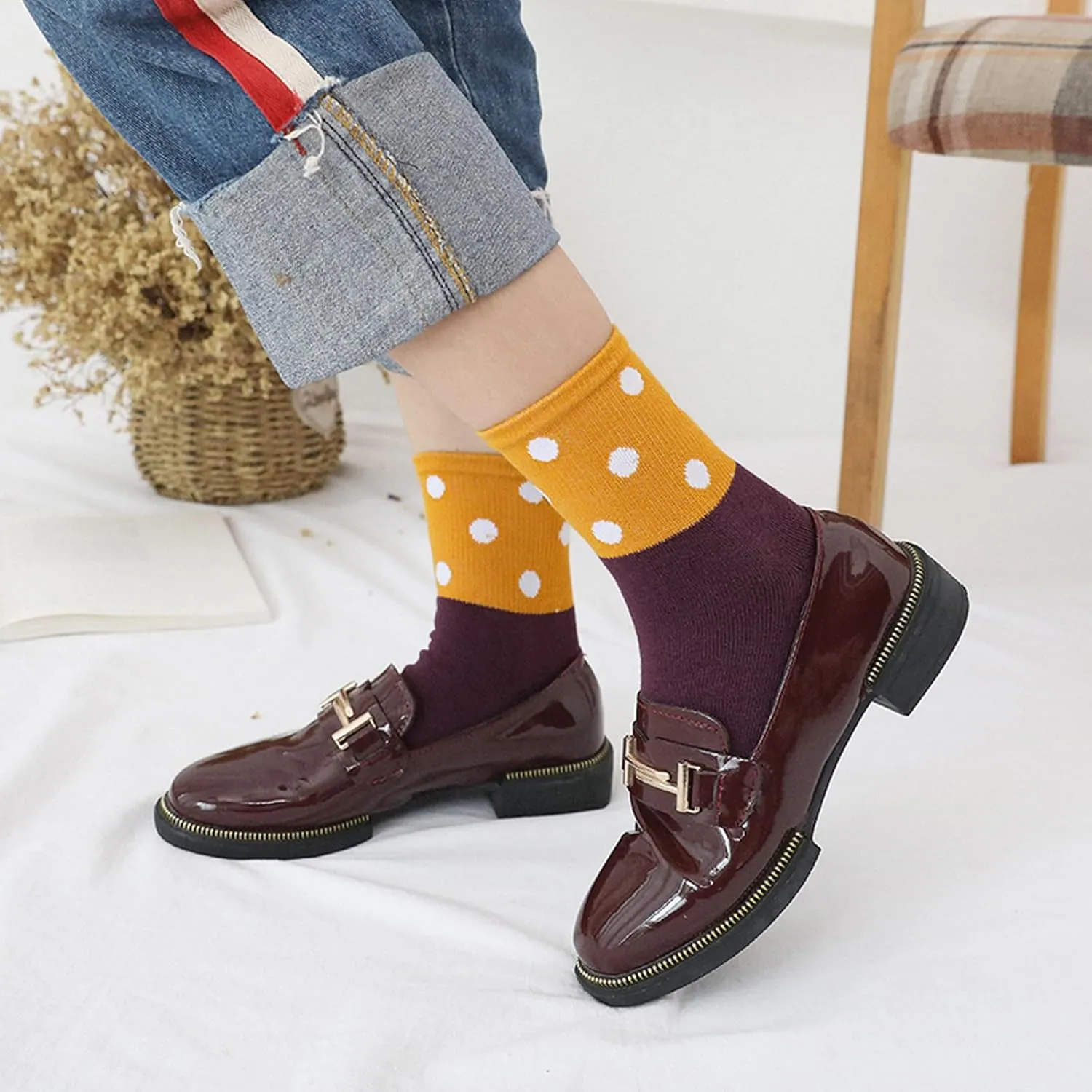 CaiDieNu Womens Toe Socks Cotton Crew Five Finger Socks Girls Colorful Stripe Socks for Running Athletic 4/5 Pairs