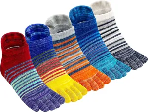 CaiDieNu Womens Toe Socks Cotton Crew Five Finger Socks Girls Colorful Stripe Socks for Running Athletic 4/5 Pairs