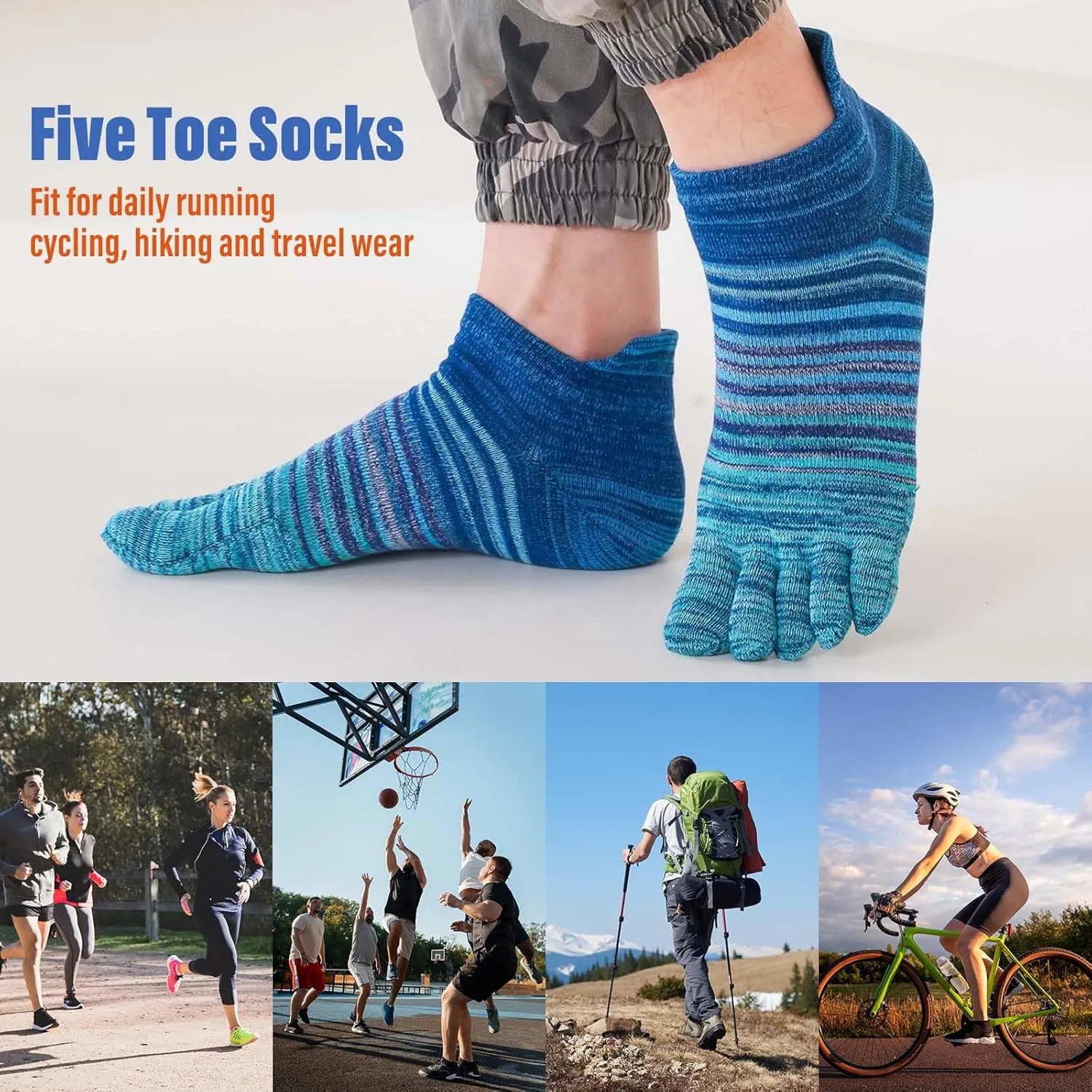 CaiDieNu Womens Toe Socks Cotton Crew Five Finger Socks Girls Colorful Stripe Socks for Running Athletic 4/5 Pairs