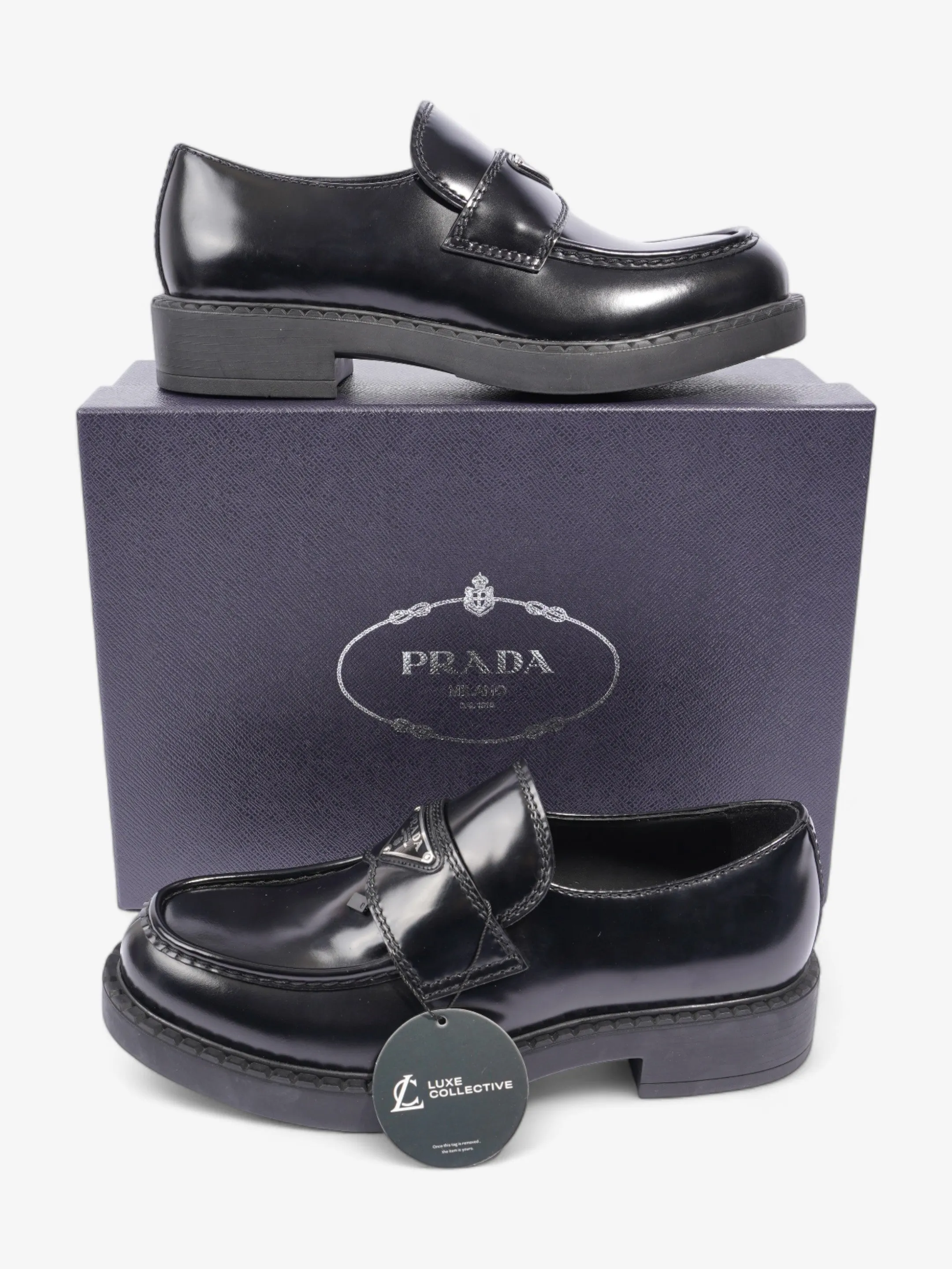 Chocolate Brushed Loafers Black Leather EU 42 UK 8