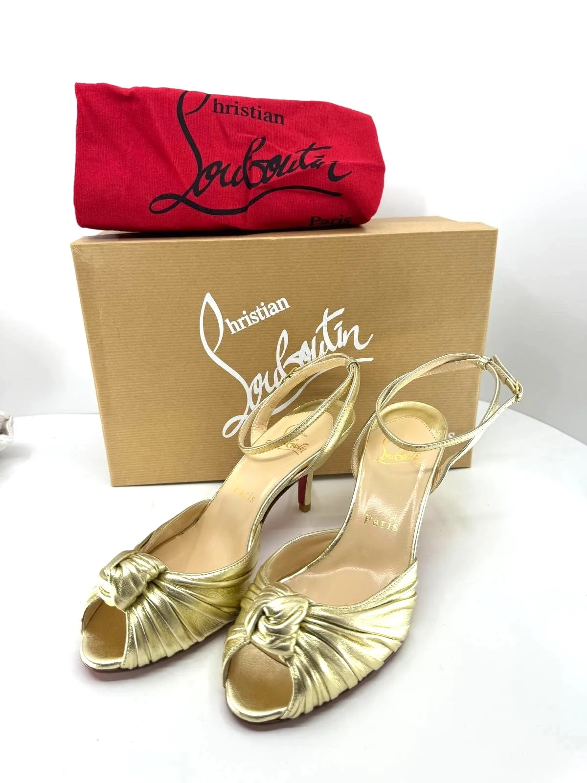 CHRISTIAN LOUBOUTIN MARCHAVEKEL 85 KNOTTED PEEP TOE SANDALS