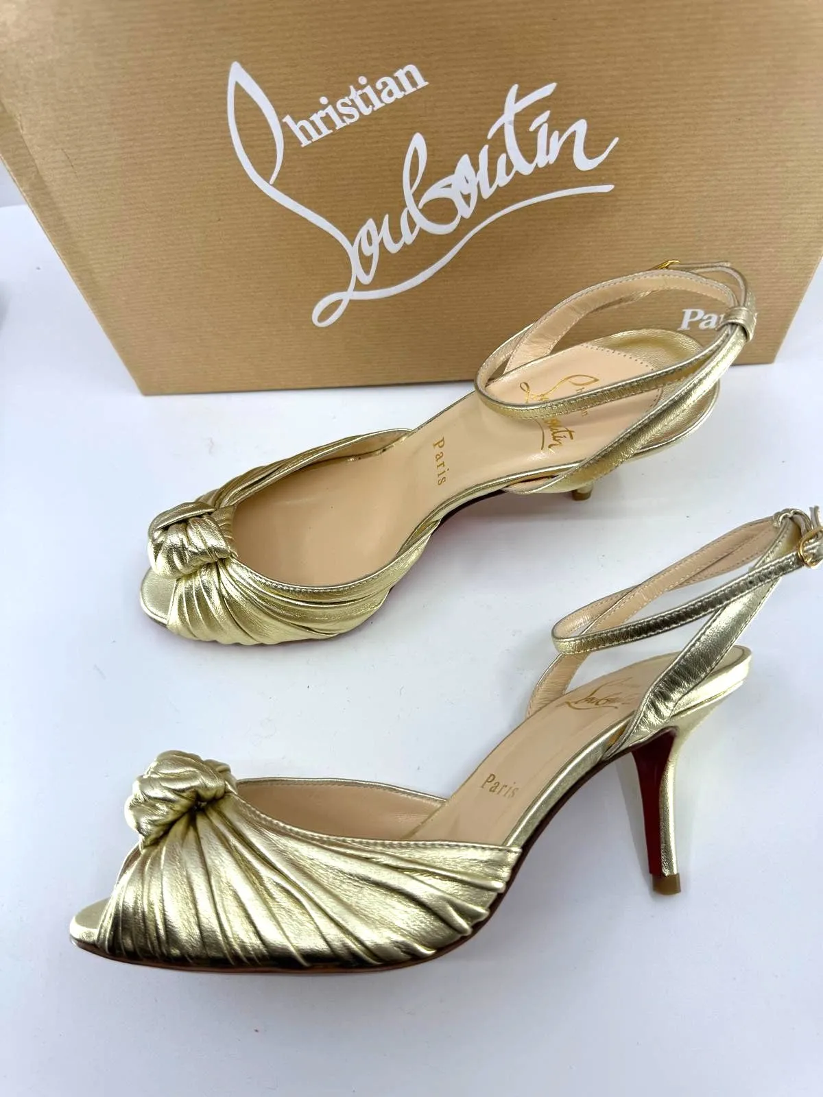 CHRISTIAN LOUBOUTIN MARCHAVEKEL 85 KNOTTED PEEP TOE SANDALS