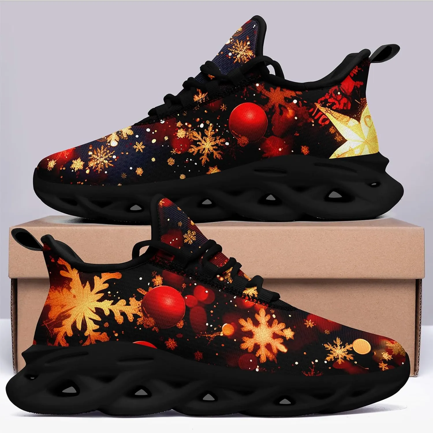 Christmas Running Shoes for Men Women – Holiday Festive Design, Comfortable Lightweight Tennis Shoes Mesh Walking Sneaker