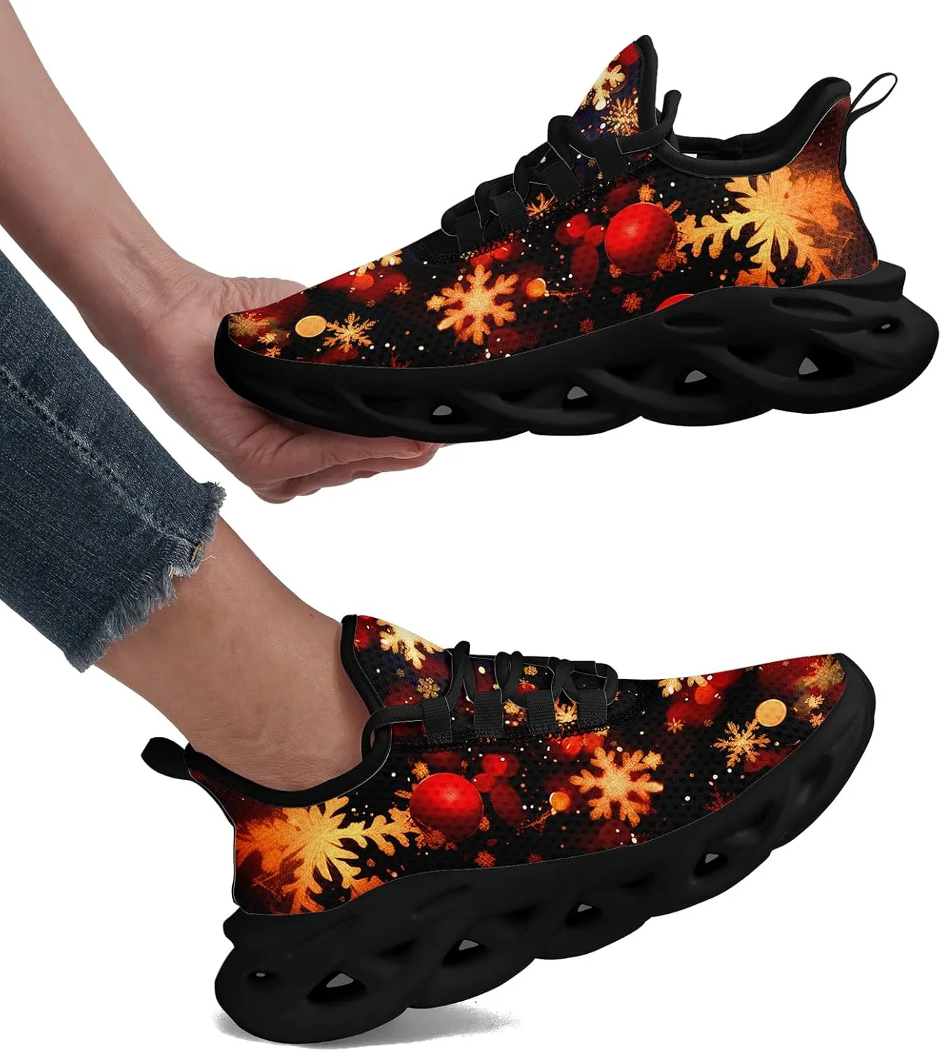 Christmas Running Shoes for Men Women – Holiday Festive Design, Comfortable Lightweight Tennis Shoes Mesh Walking Sneaker