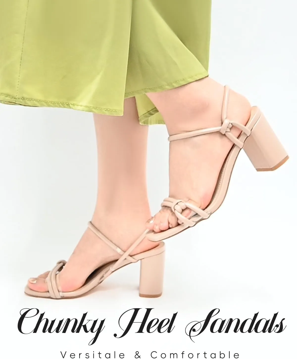 Chunky Heels for Women Square Open Toe Two Knotted Strap Pump Block Heeled Sandals Two Way Wear Slip On Black Nude High Heels