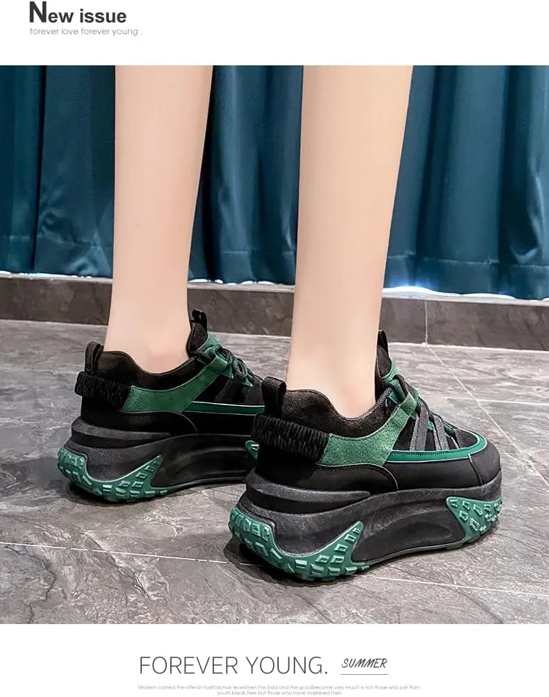 Chunky Sneakers for Women Fashion Platform Leather Casual Dad Shoes Comfortable Wedge Walking Sport Sneakers