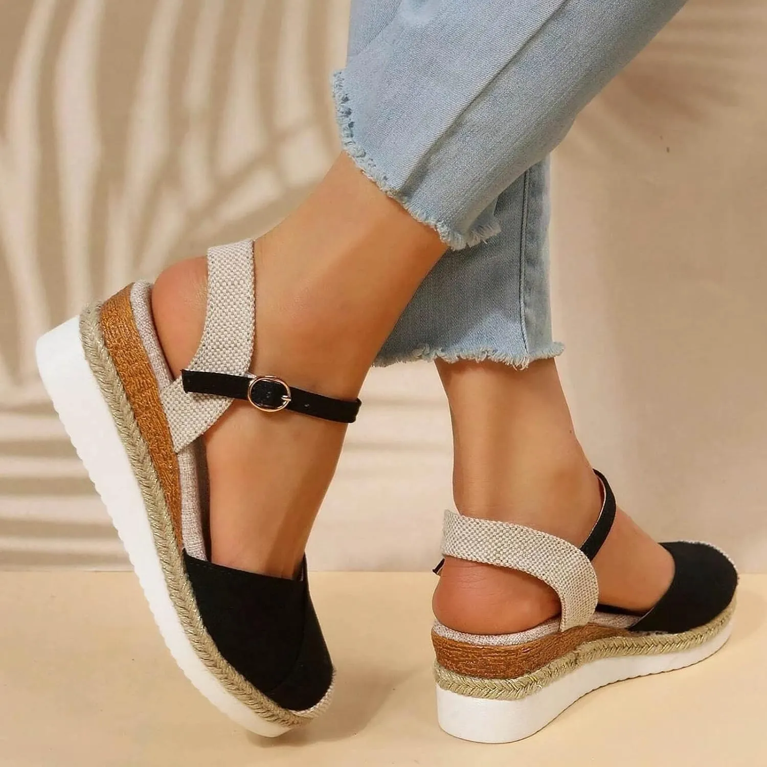 Closed Toe Sandals Women Espadrilles Wedge Sandal Open Toe Summer Dressy Shoes Ankle Strap Comfort Platform Sandalias