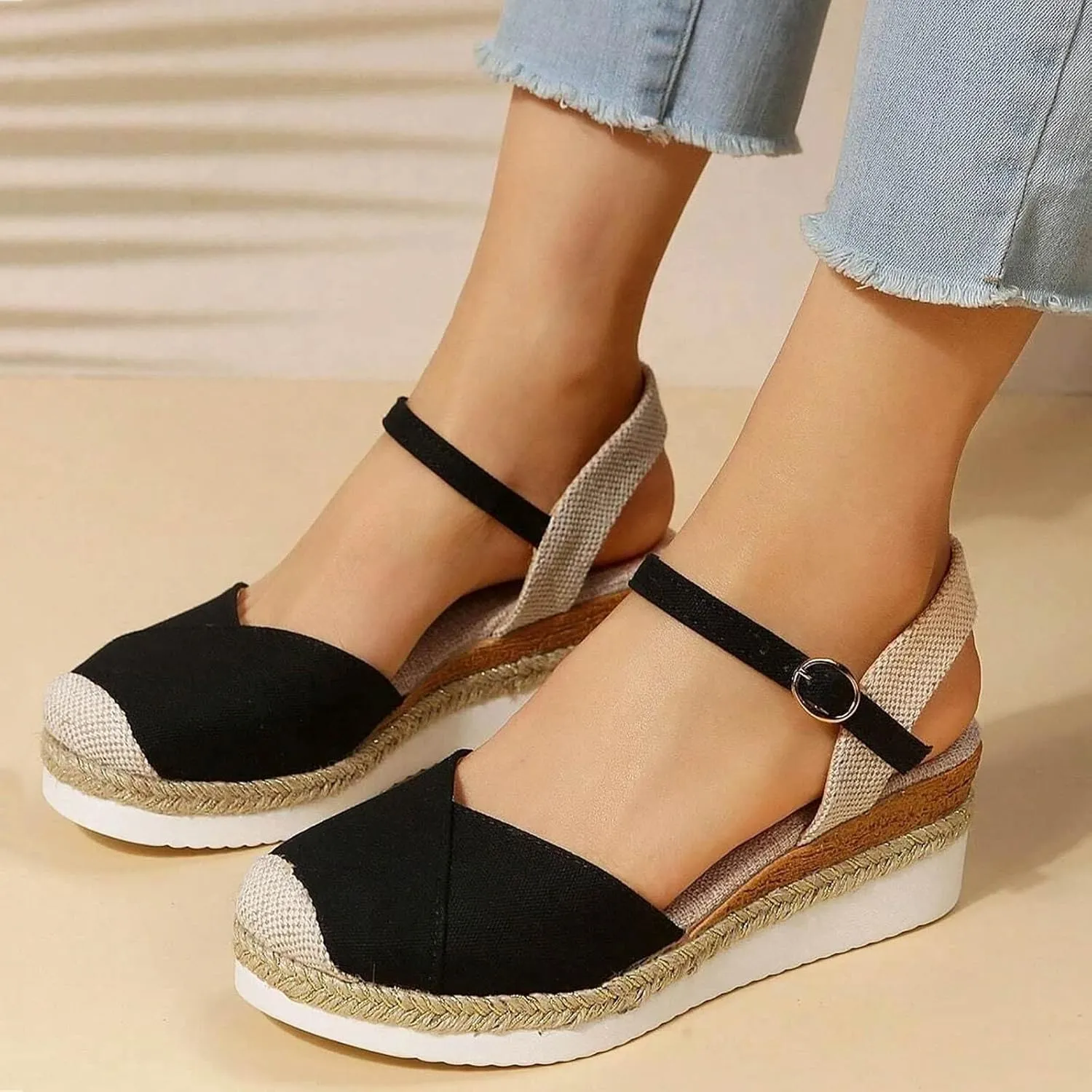 Closed Toe Sandals Women Espadrilles Wedge Sandal Open Toe Summer Dressy Shoes Ankle Strap Comfort Platform Sandalias