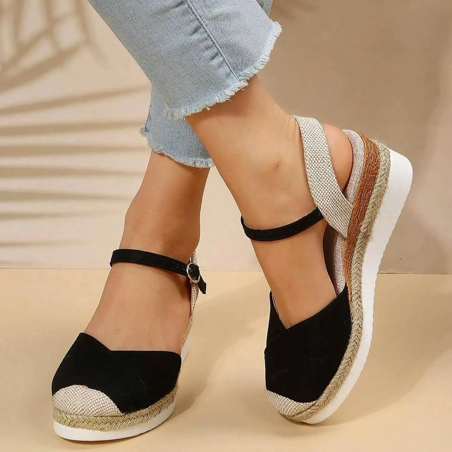 Closed Toe Sandals Women Espadrilles Wedge Sandal Open Toe Summer Dressy Shoes Ankle Strap Comfort Platform Sandalias