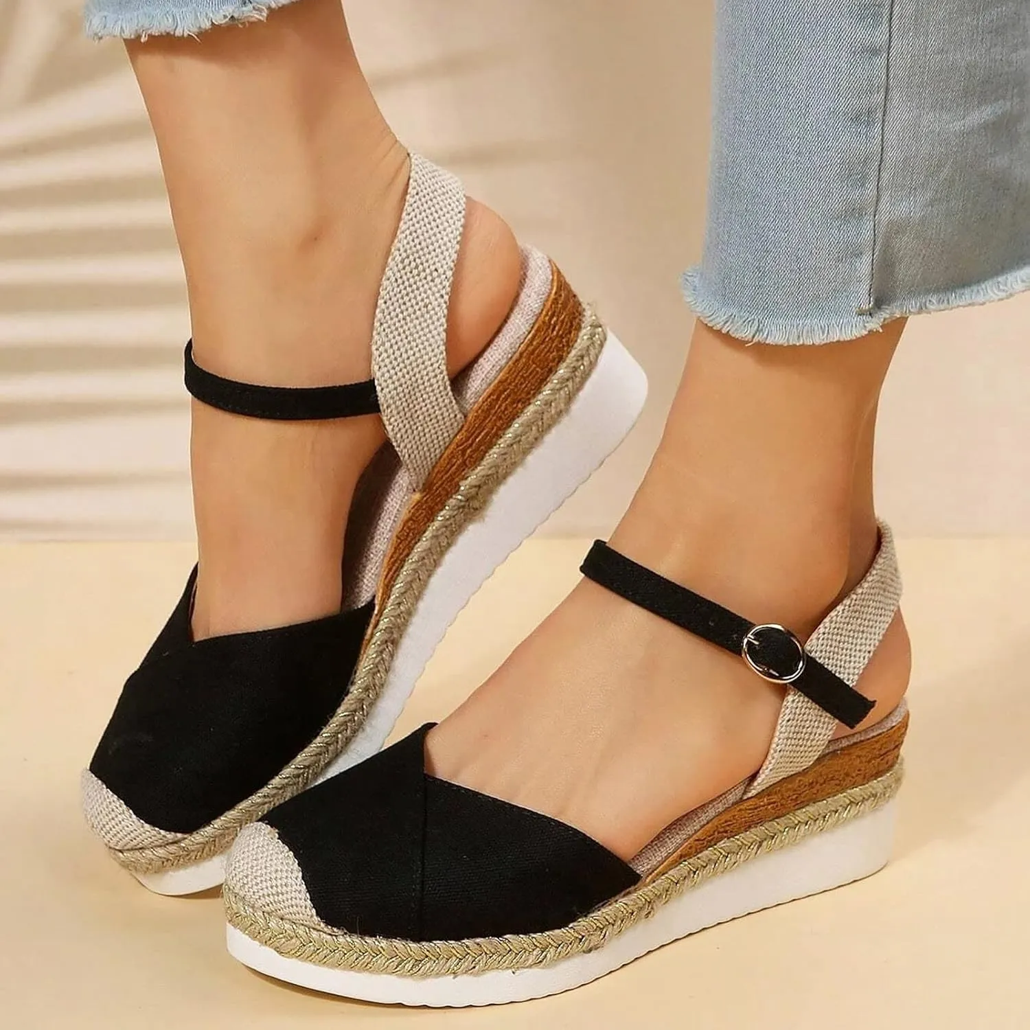 Closed Toe Sandals Women Espadrilles Wedge Sandal Open Toe Summer Dressy Shoes Ankle Strap Comfort Platform Sandalias