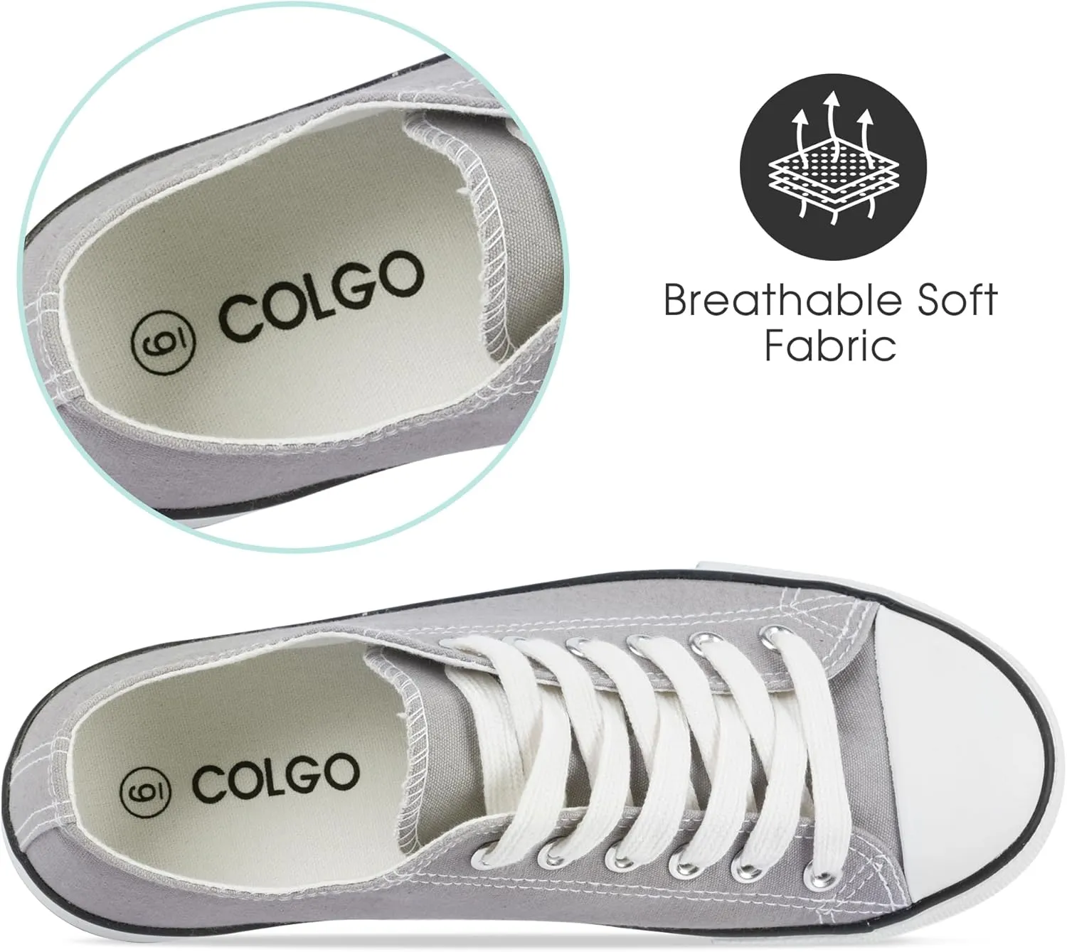 Colgo Women's Canvas Shoes, Lace-Up Low-Top Comfortable Breathable Sneakers for Women, Non-Slip Fashion Flats