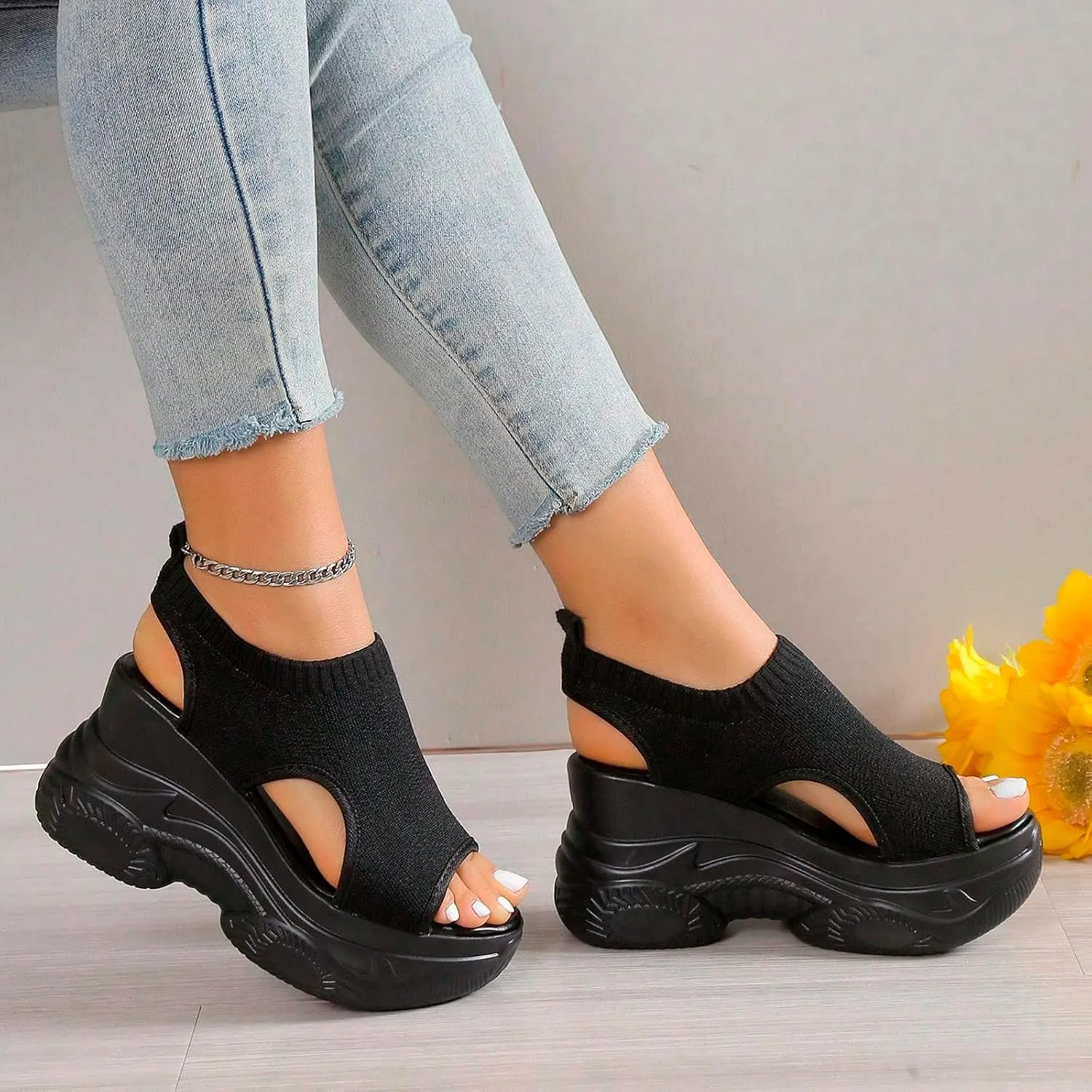 Contrast Paneled Cutout Lace-Up Muffin Sandals for Women Causal Summer Open Toe Platform Muffin Sandal Shoes