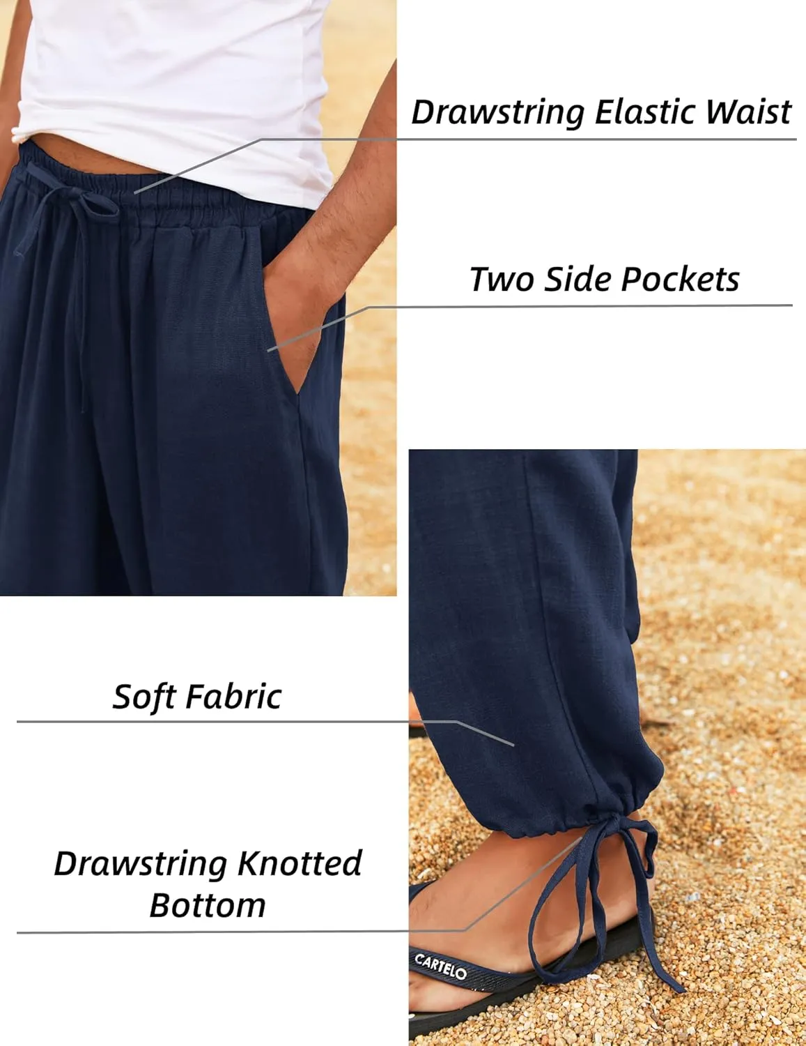 COOFANDY Men's Cotton Linen Pants Casual Harem Pants Elastic Waist Beach Boho Yoga Trousers