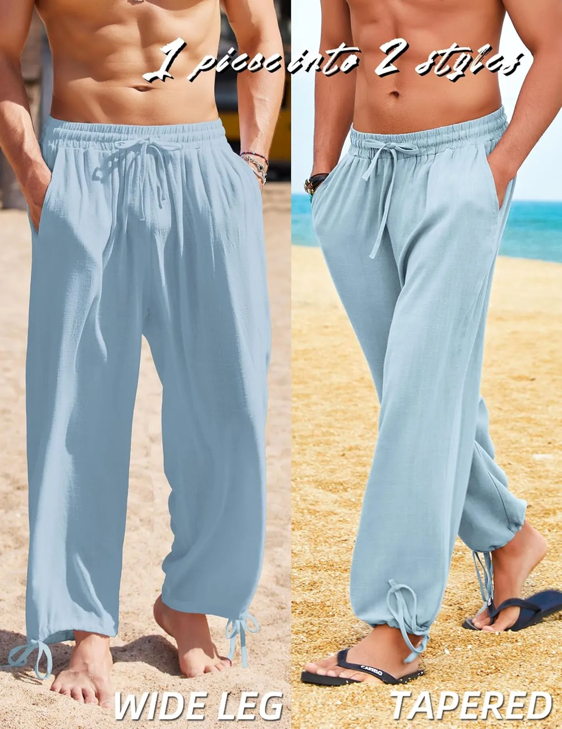 COOFANDY Men's Cotton Linen Pants Casual Harem Pants Elastic Waist Beach Boho Yoga Trousers