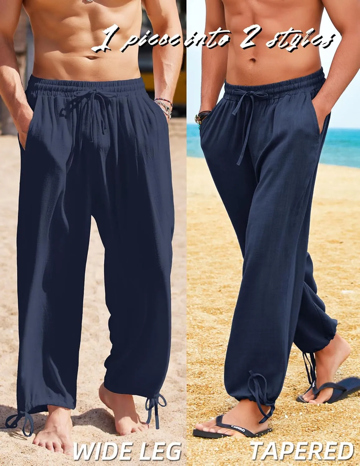 COOFANDY Men's Cotton Linen Pants Casual Harem Pants Elastic Waist Beach Boho Yoga Trousers