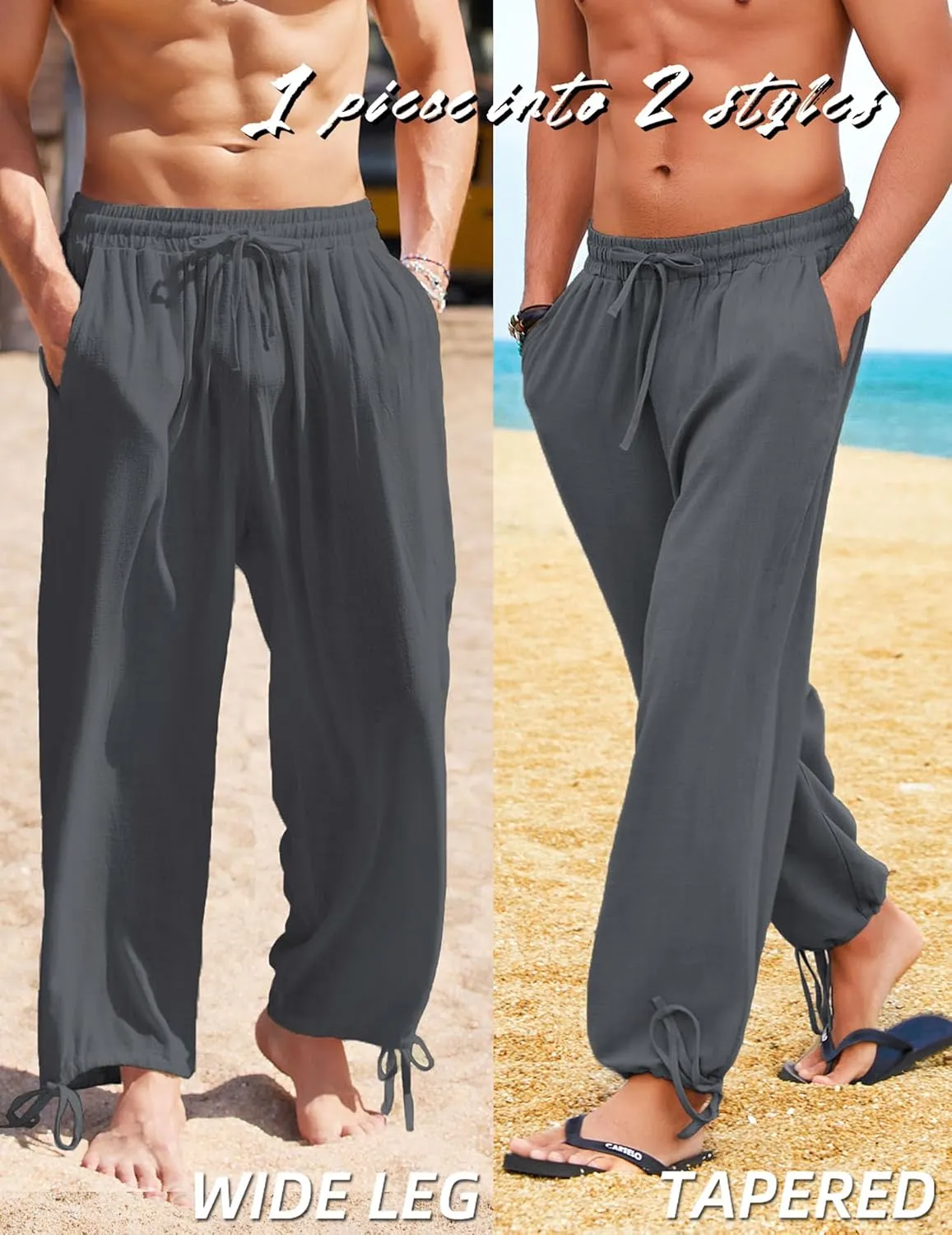 COOFANDY Men's Cotton Linen Pants Casual Harem Pants Elastic Waist Beach Boho Yoga Trousers