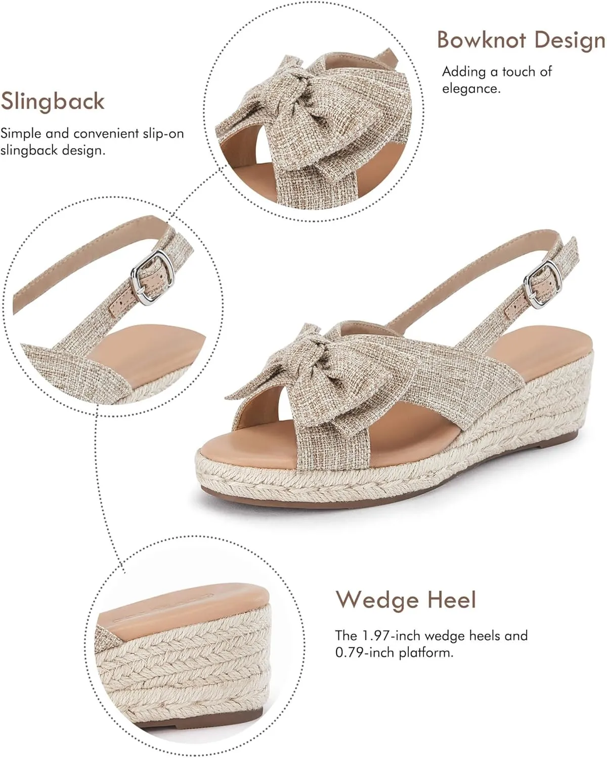 Coutgo Women's Platform Espadrille Wedge Sandals Slingback Bowknot Open Toe Casual Summer Dress Shoes