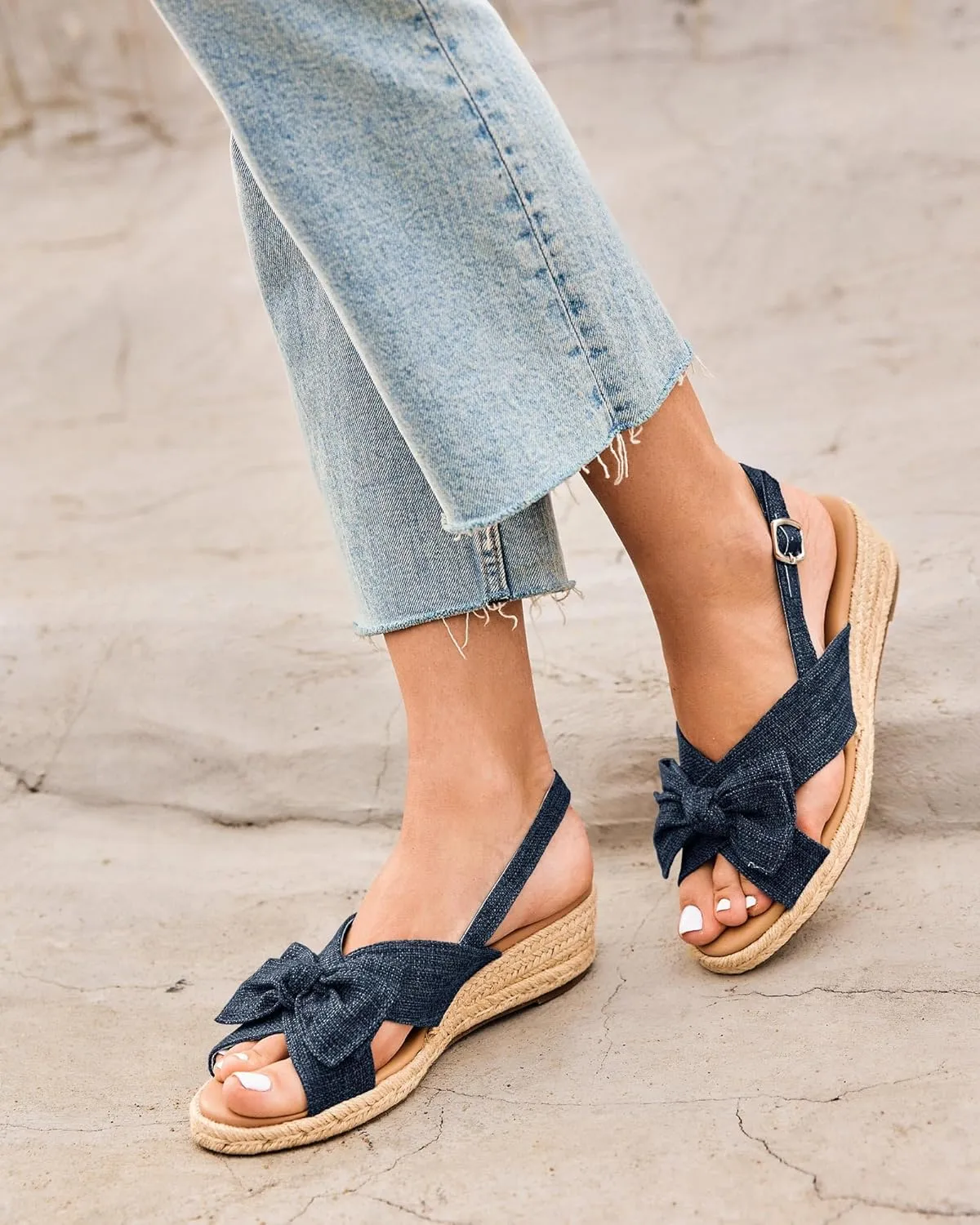 Coutgo Women's Platform Espadrille Wedge Sandals Slingback Bowknot Open Toe Casual Summer Dress Shoes