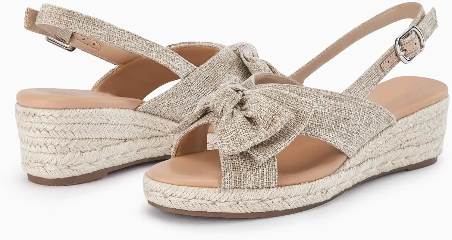 Coutgo Women's Platform Espadrille Wedge Sandals Slingback Bowknot Open Toe Casual Summer Dress Shoes