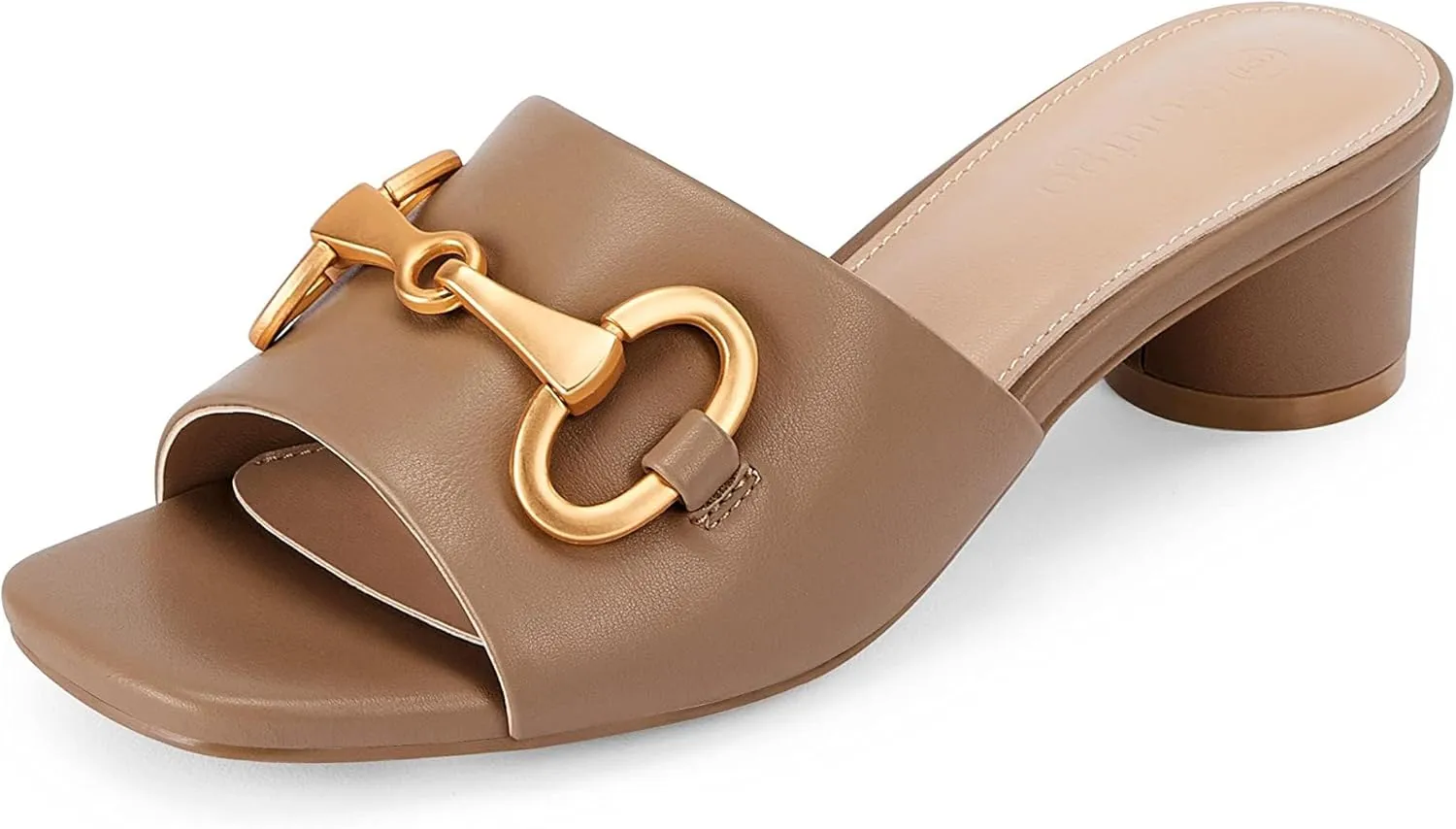 Coutgo Women's Slide Sandals Square Open Toe Slip on Comfortable Mules Block Low Heel Metal Chain Dressy Shoes