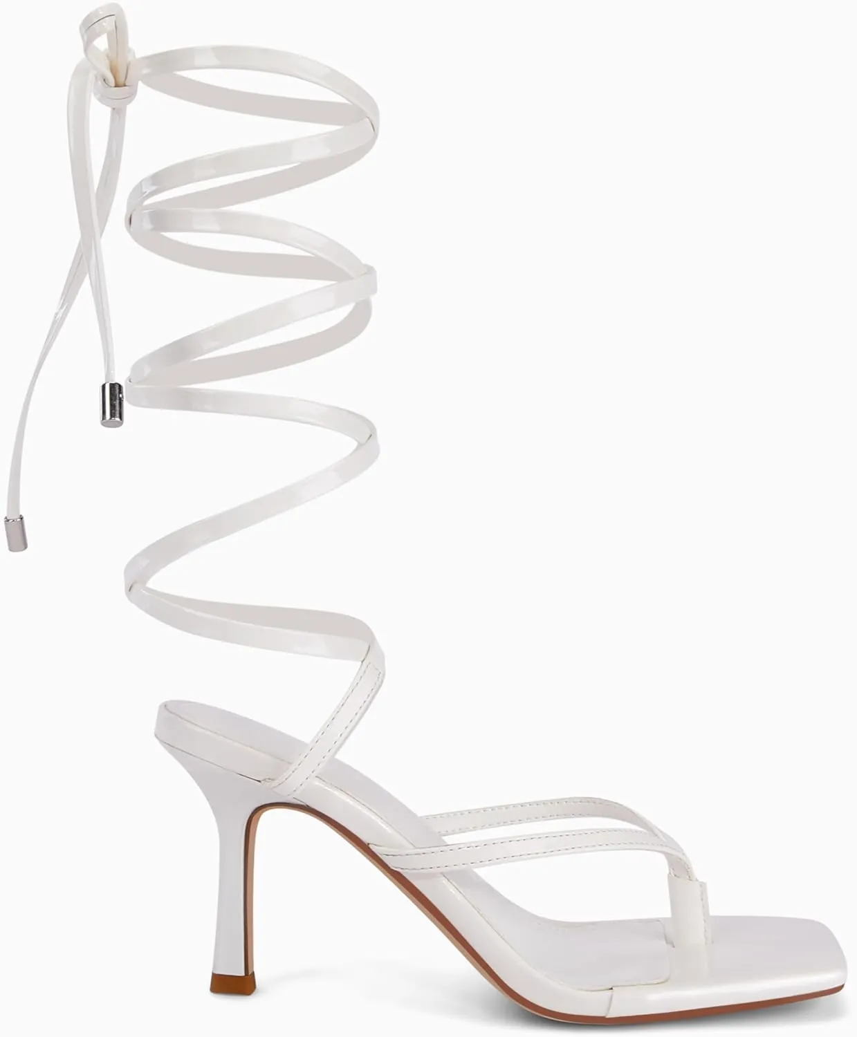 Coutgo Womens Strappy Thong Heels Sandals Sexy Lace up Wrap Ankle Strap Square Toe High Heeled Dress Summer Party Shoes